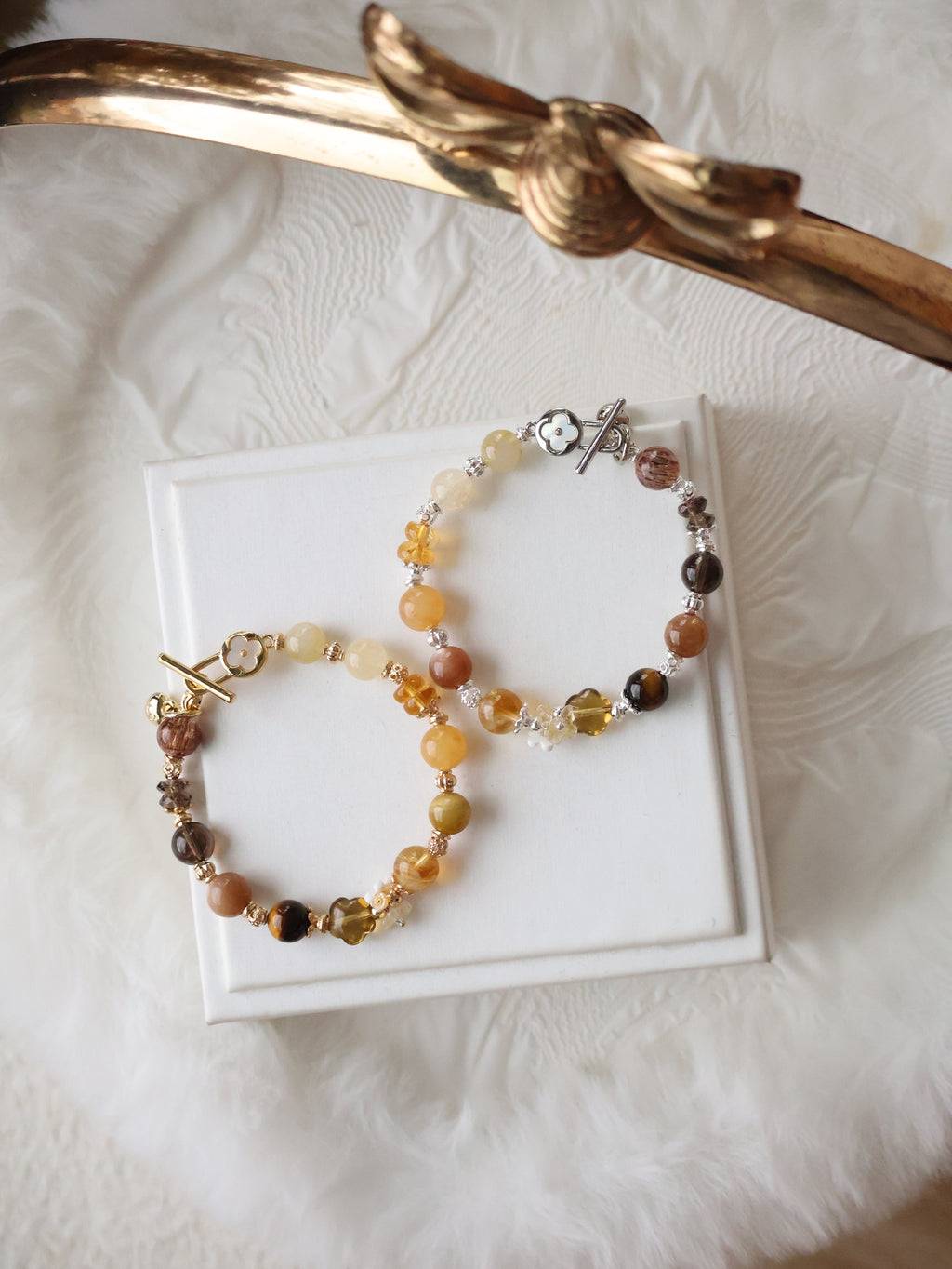 Smoky Citrine Flower Carving Multigem (Duobao) Crystal Bracelet ¡ª Castella | 8mm (OT Clasp, Elastic)