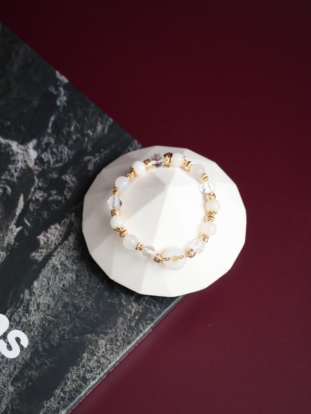 Clear Quartz Faceted, White Agate, White Jadeite ¡ª  White Jadevie Ping An Kou | 8mm (Elastic)