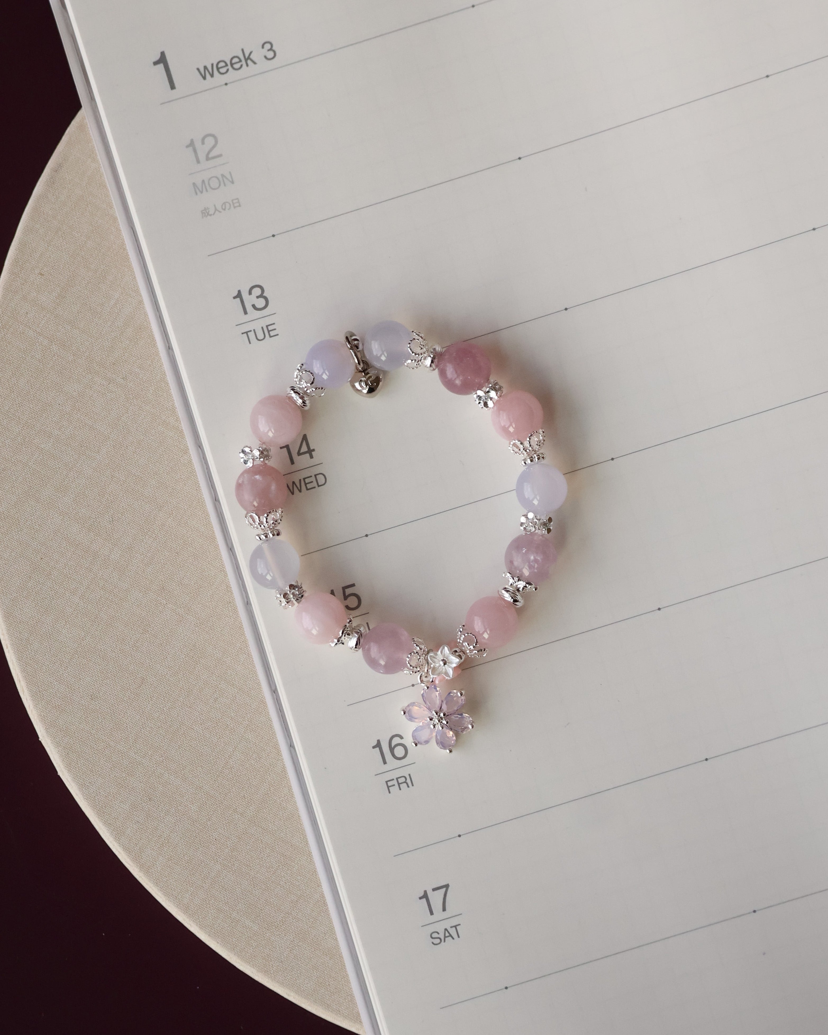 Pink Purple Emerald Mica, Lilac Chalcedony & Rose Quartz with Pink Flower & Mini Flower Bouquet ¡ª Blooming Bouquet | 8mm / 10mm (Elastic)