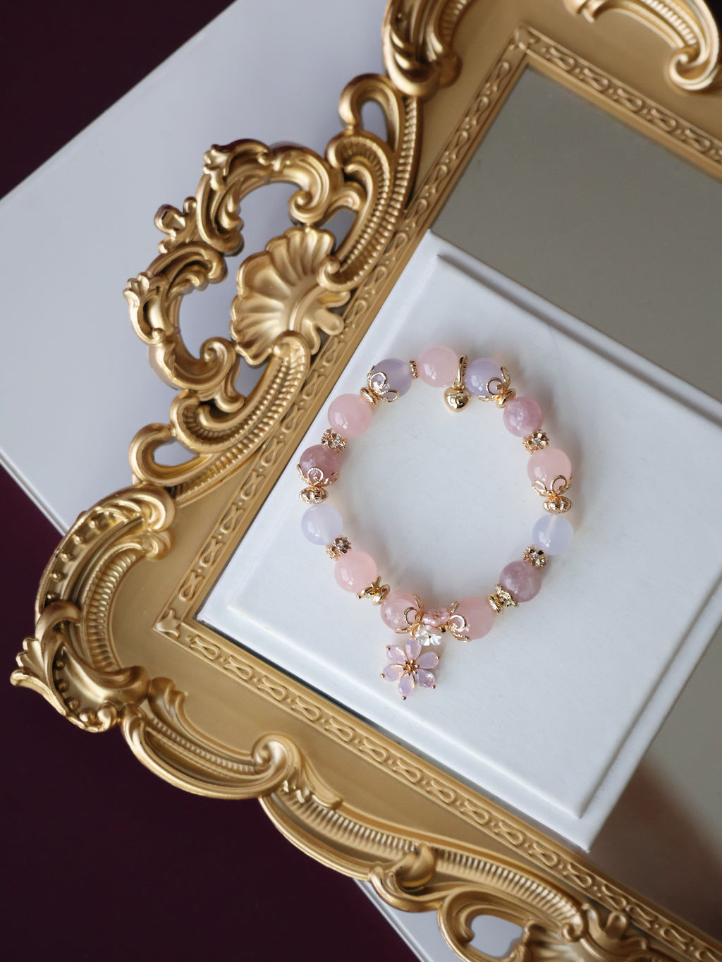 Pink Purple Emerald Mica, Lilac Chalcedony & Rose Quartz with Pink Flower & Mini Flower Bouquet ¡ª Blooming Bouquet | 8mm / 10mm (Elastic)