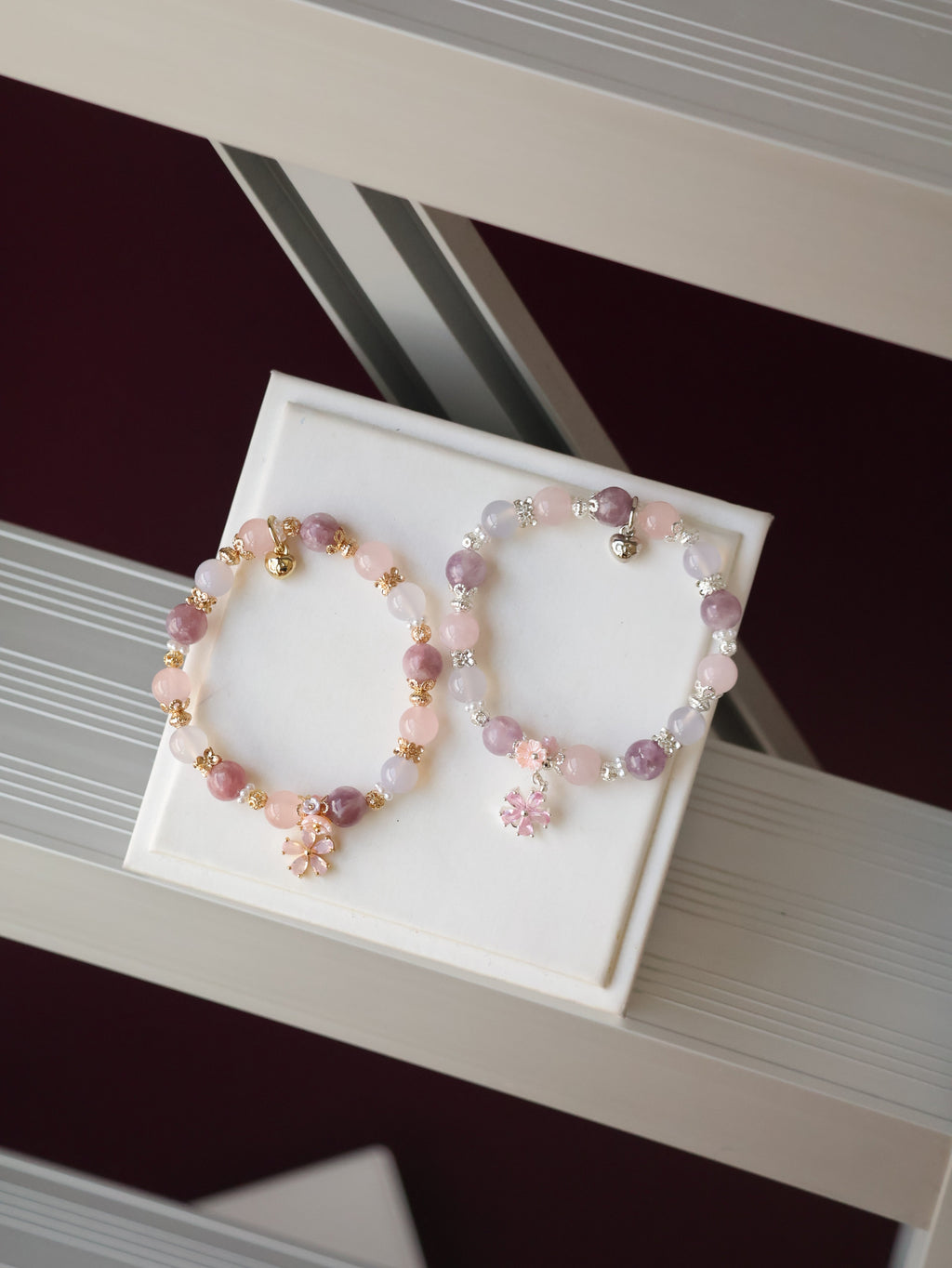 Pink Purple Emerald Mica, Lilac Chalcedony & Rose Quartz with Pink Flower & Mini Flower Bouquet ¡ª Blooming Bouquet | 8mm / 10mm (Elastic)