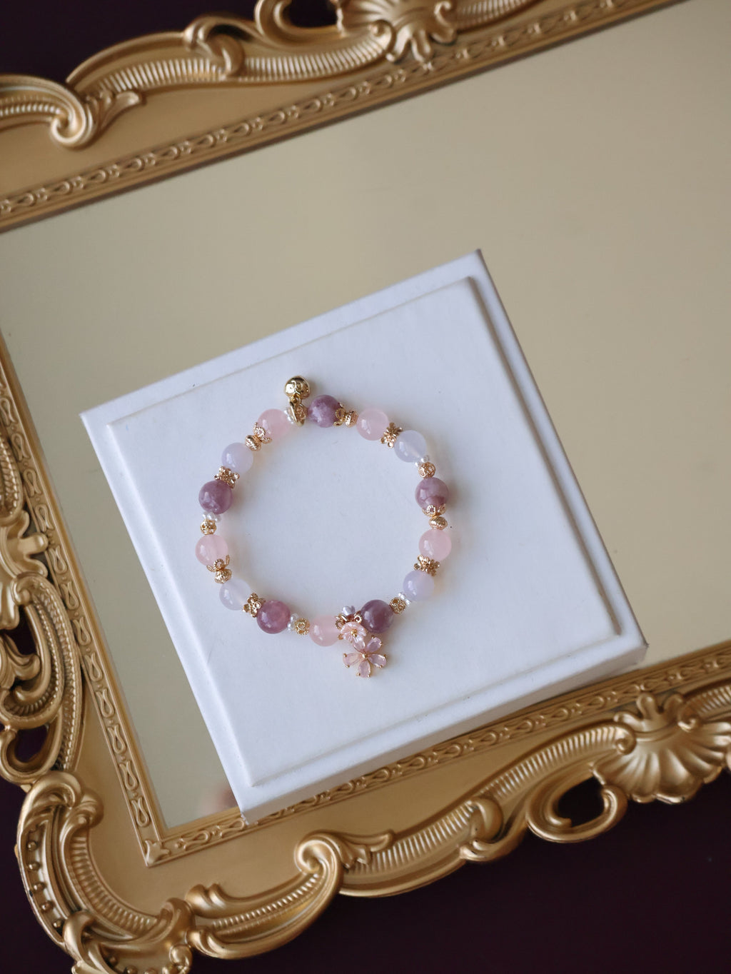 Pink Purple Emerald Mica, Lilac Chalcedony & Rose Quartz with Pink Flower & Mini Flower Bouquet ¡ª Blooming Bouquet | 8mm / 10mm (Elastic)