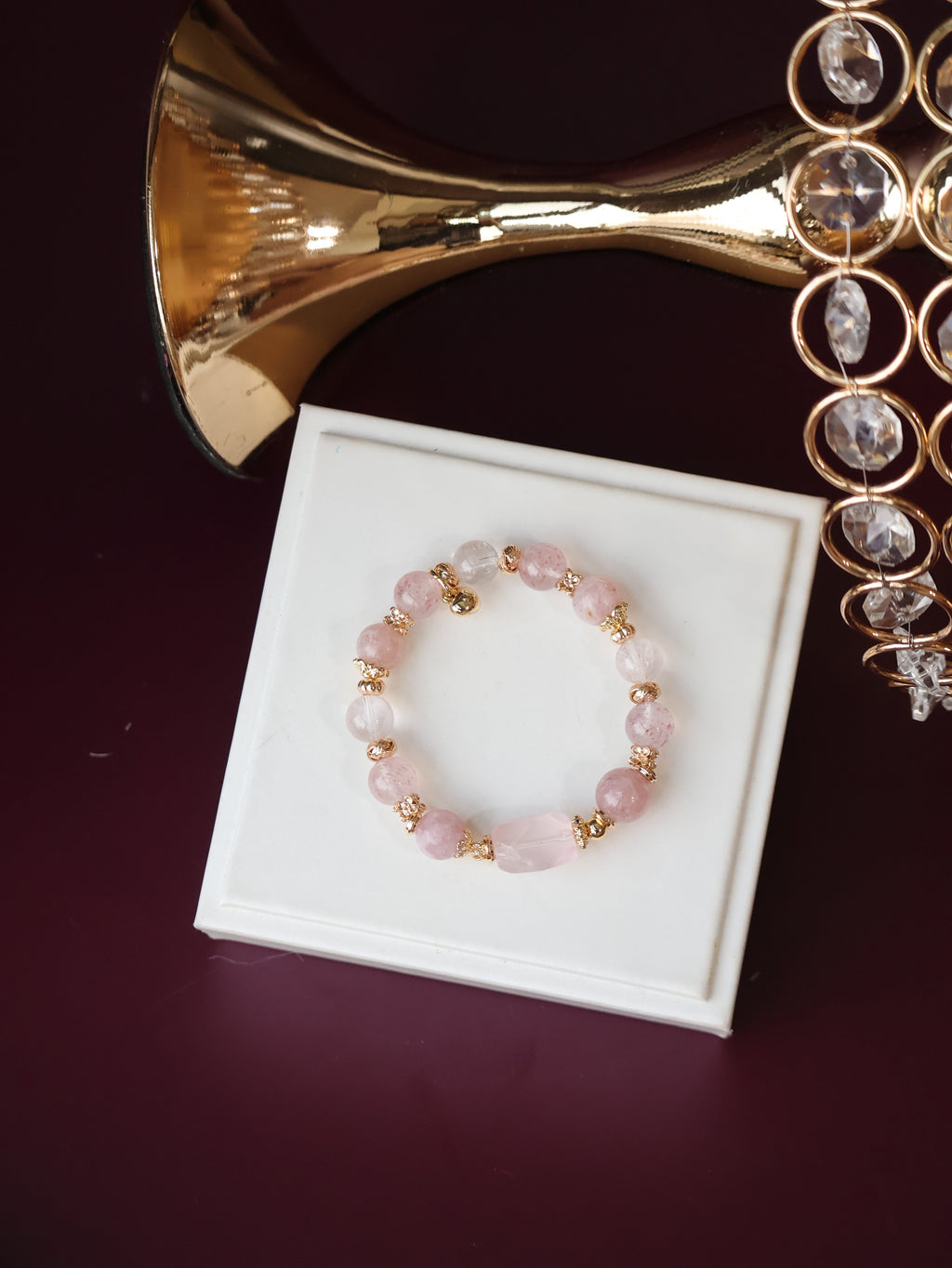 Pink Purple Emerald Mica, Strawberry Quartz & Rose Quartz Crystal Bracelet with Freeform ¡ª Ophelia | 10mm (Elastic)