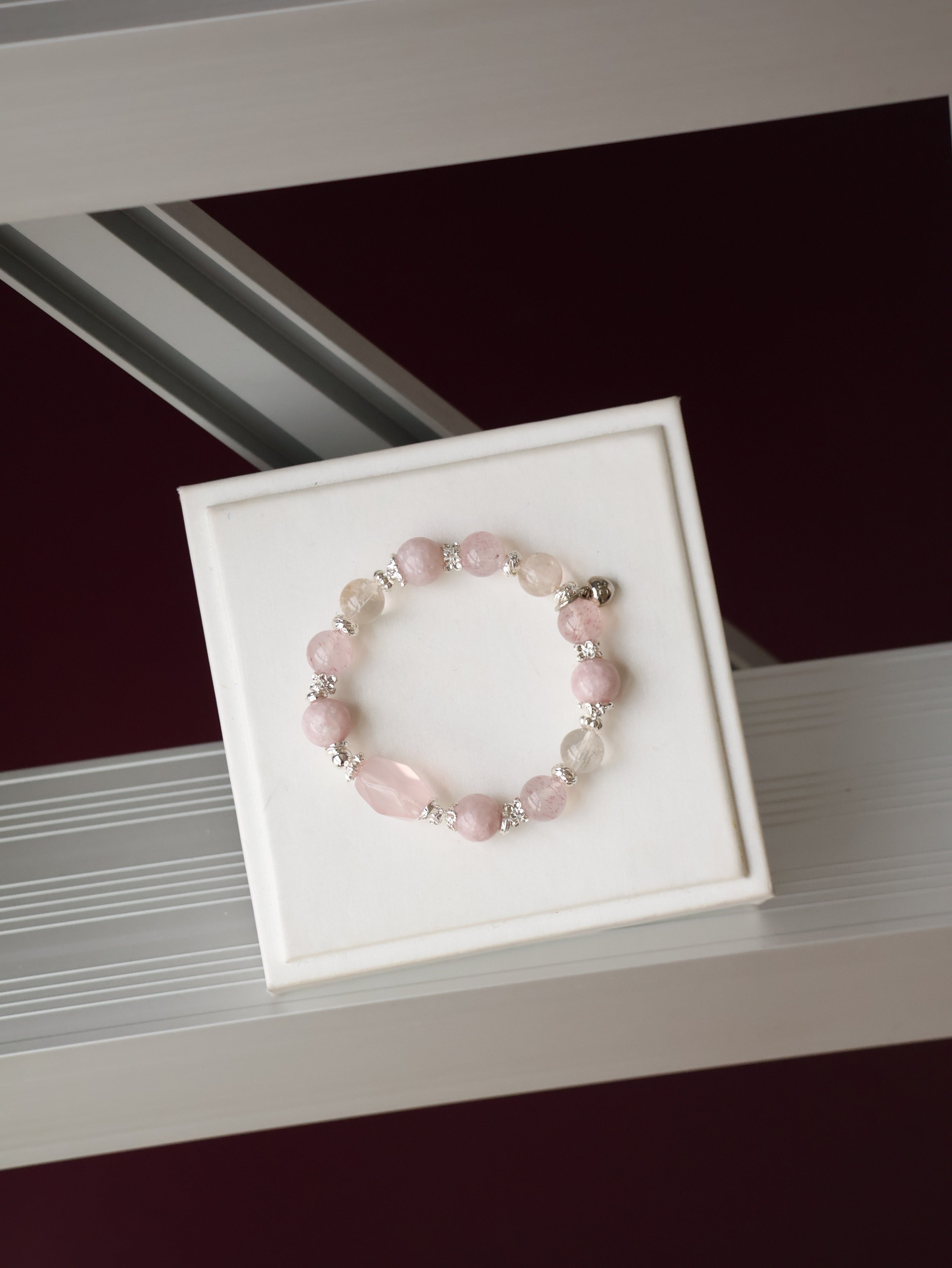Pink Purple Emerald Mica, Strawberry Quartz & Rose Quartz Crystal Bracelet with Freeform ¡ª Ophelia | 10mm (Elastic)