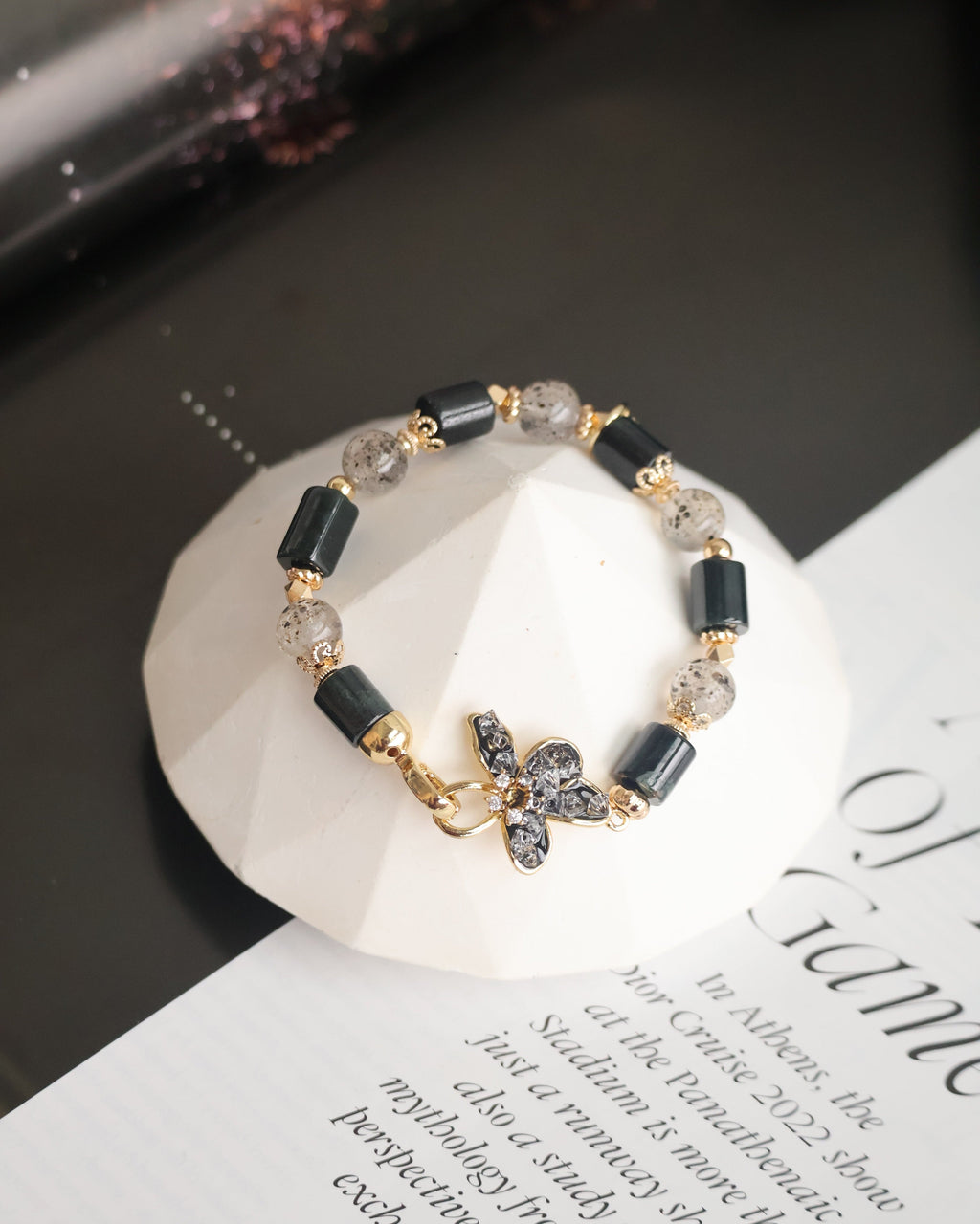 Black Strawberry Quartz & Wuji Jadeite ¡ª Bali Inspired | 8mm (Elastic)
