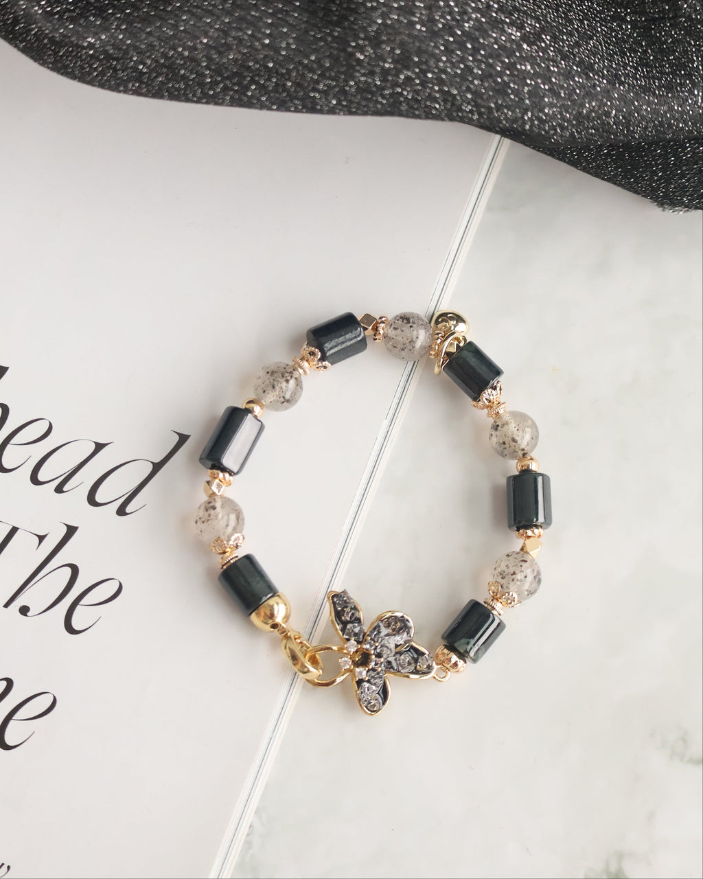 Black Strawberry Quartz & Wuji Jadeite ¡ª Bali Inspired | 8mm (Elastic)