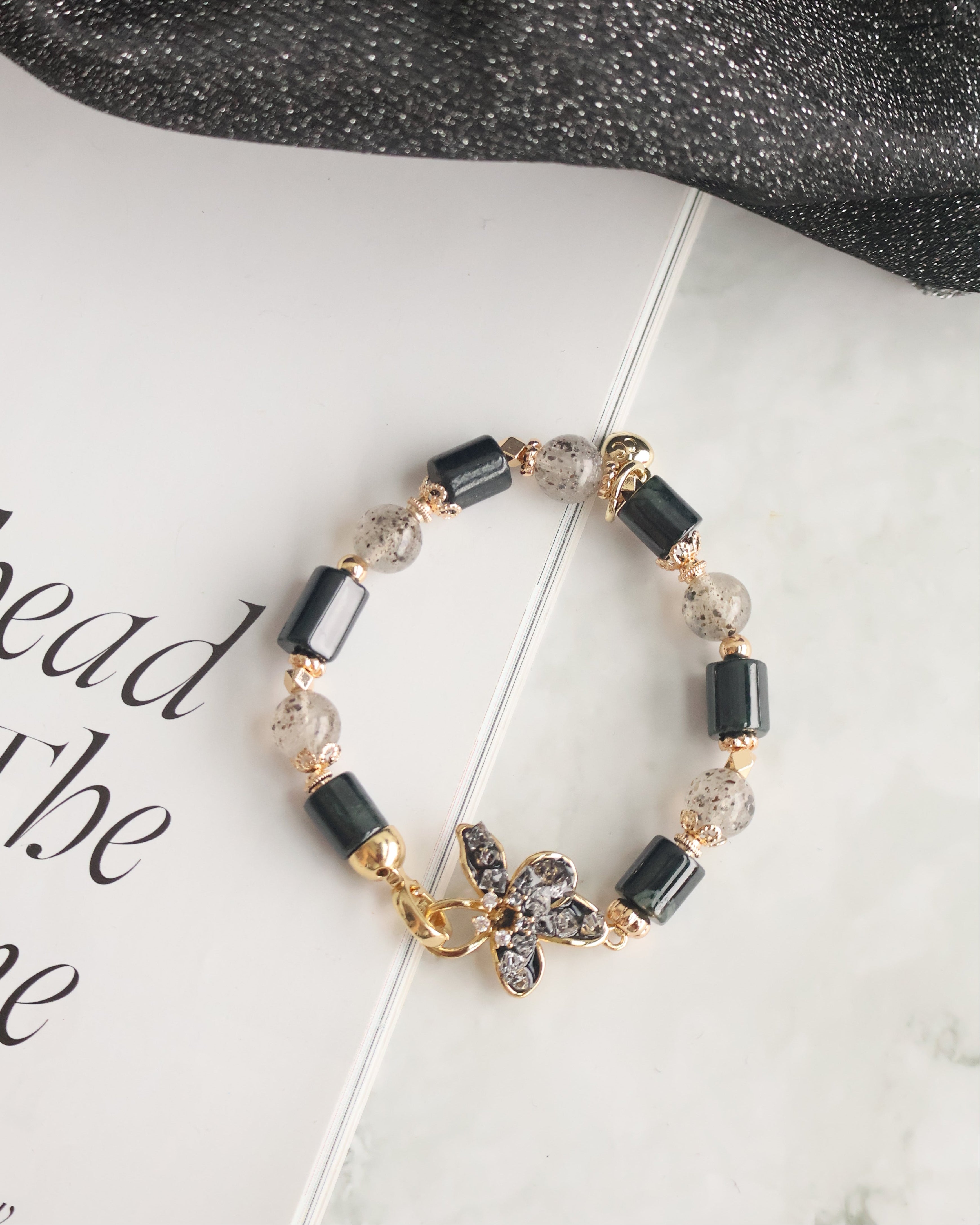 Black Strawberry Quartz & Wuji Jadeite ¡ª Bali Inspired | 8mm (Elastic)
