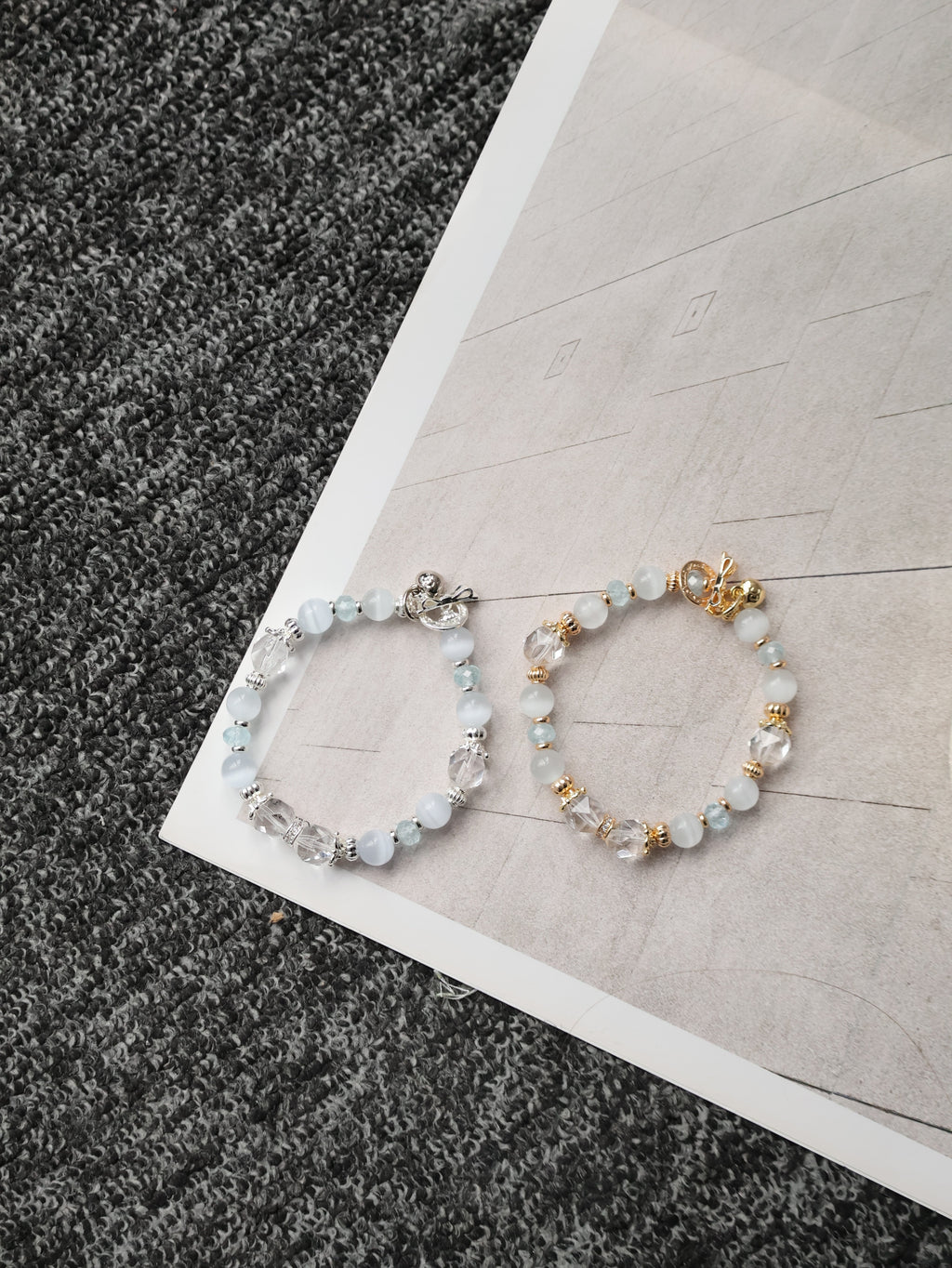 Blue Topaz Faceted Rondelle, Clear Quartz & Cat¡¯s Eye Crystal Bracelet ¡ª Crystelle | 8mm (Elastic)