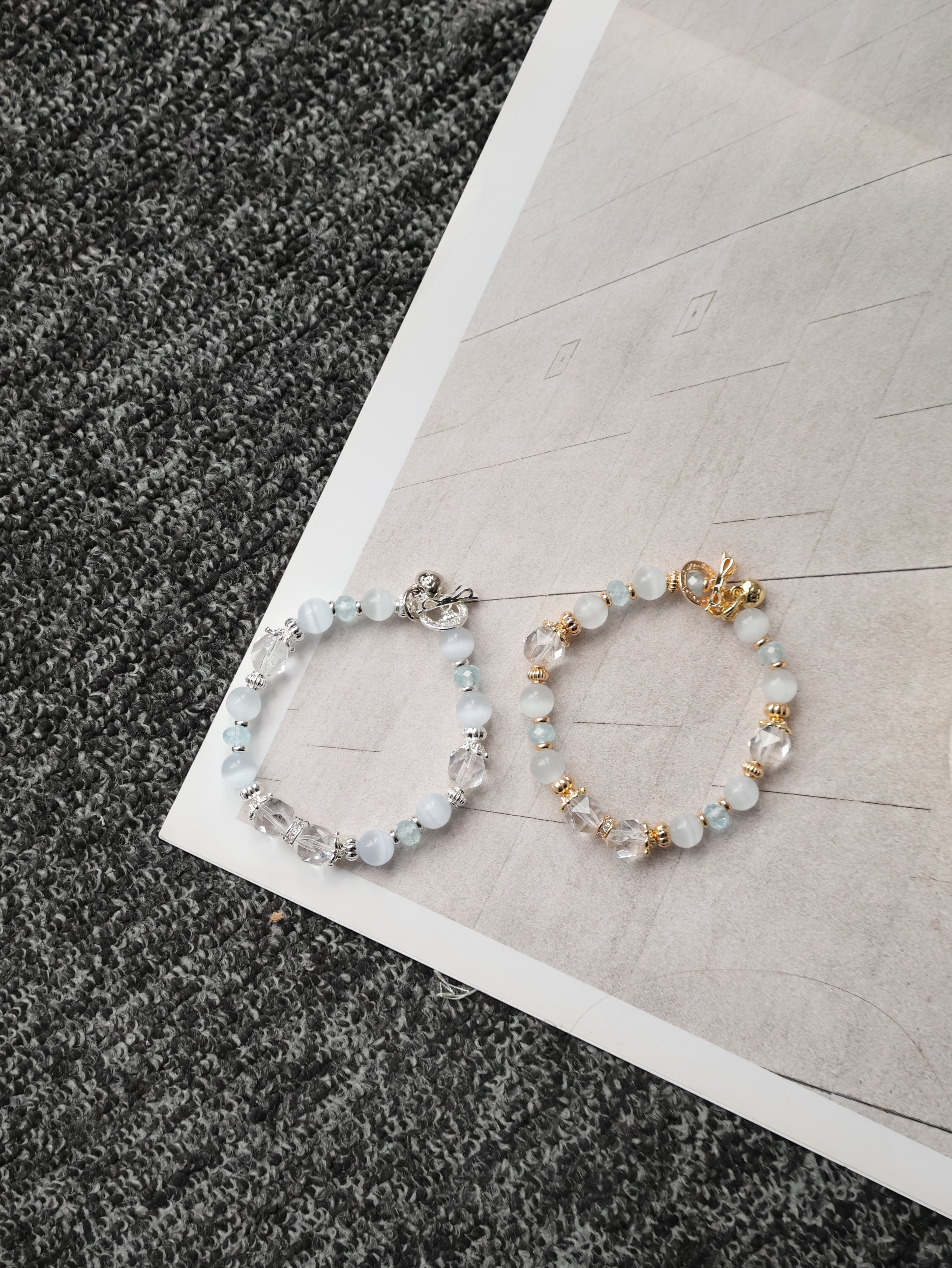 Blue Topaz Faceted Rondelle, Clear Quartz & Cat¡¯s Eye Crystal Bracelet ¡ª Crystelle | 8mm (Elastic)
