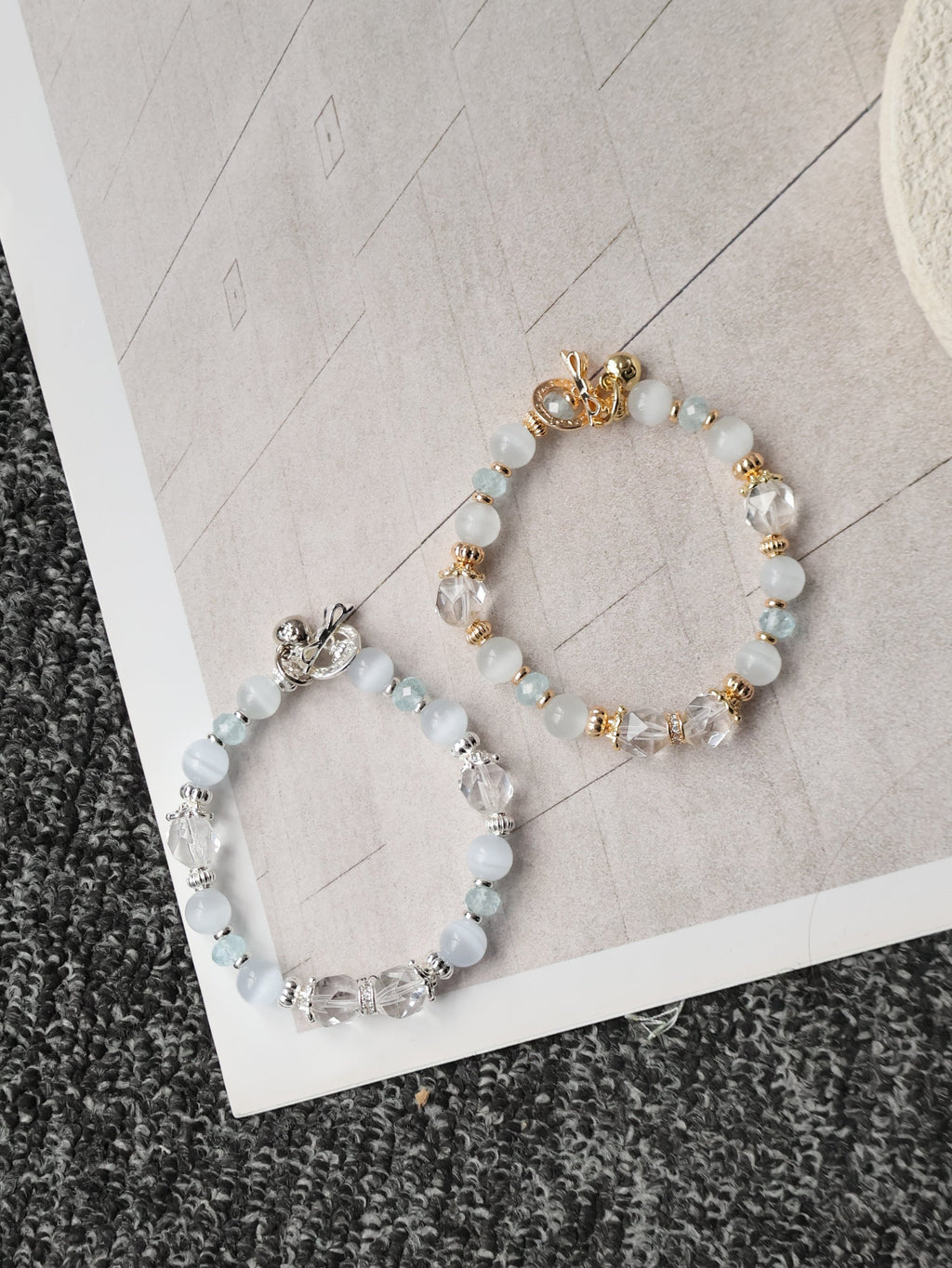Blue Topaz Faceted Rondelle, Clear Quartz & Cat¡¯s Eye Crystal Bracelet ¡ª Crystelle | 8mm (Elastic)
