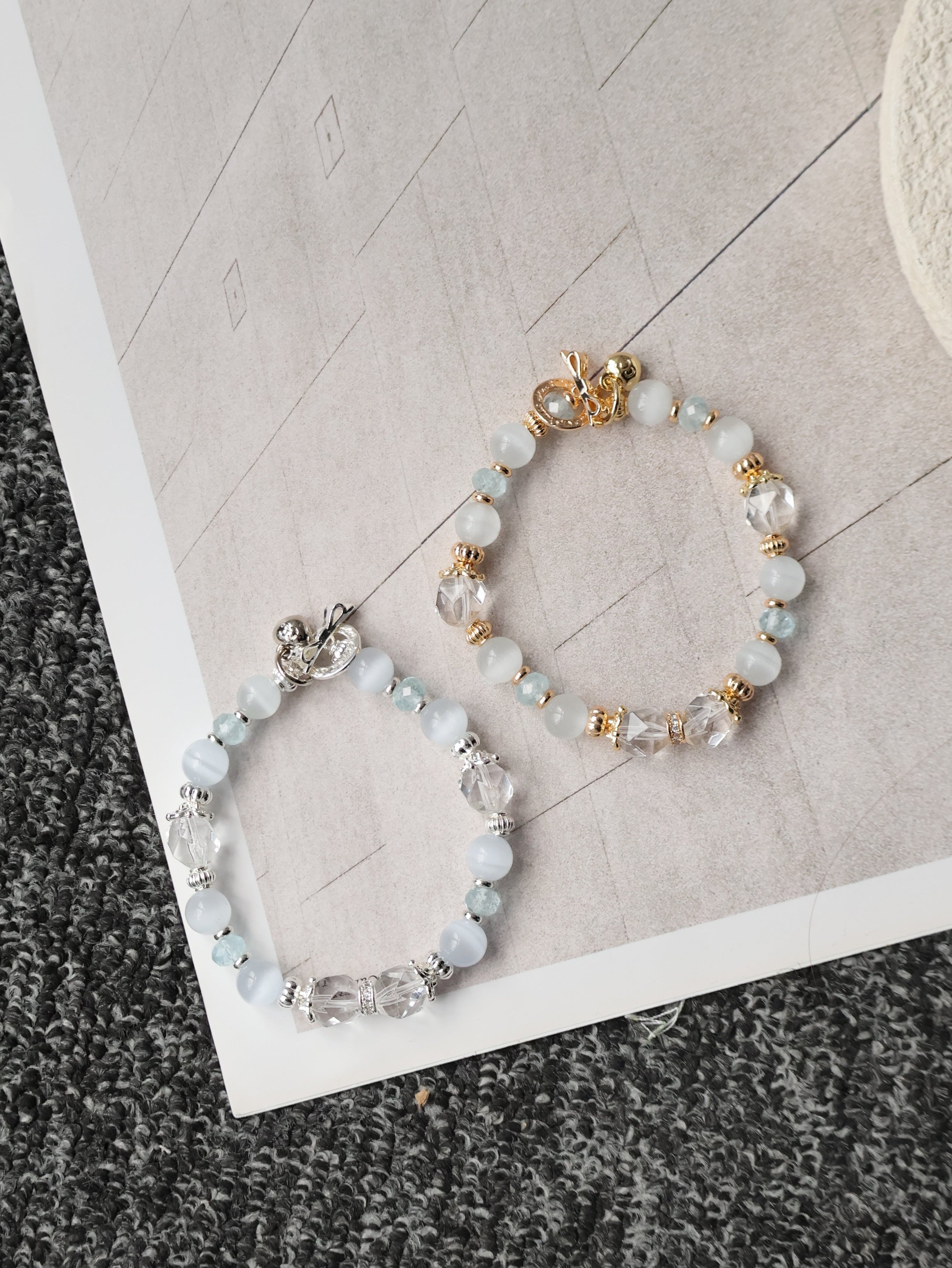 Blue Topaz Faceted Rondelle, Clear Quartz & Cat¡¯s Eye Crystal Bracelet ¡ª Crystelle | 8mm (Elastic)