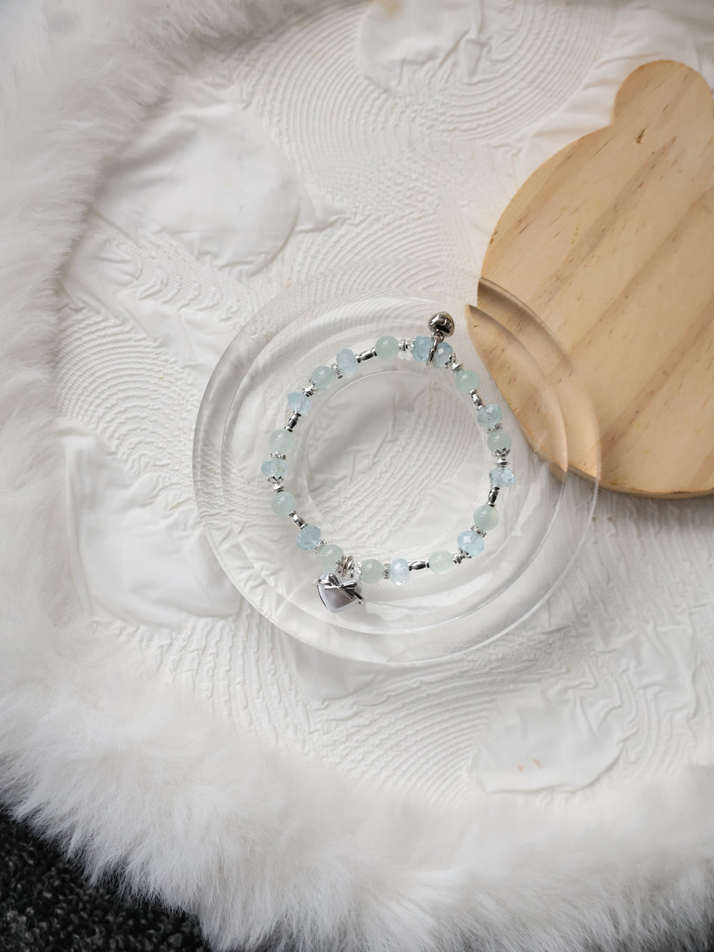 Blue Topaz & Aquamarine Crystal Bracelet with Heart Charm ¡ª Airi | 6mm (Elastic)