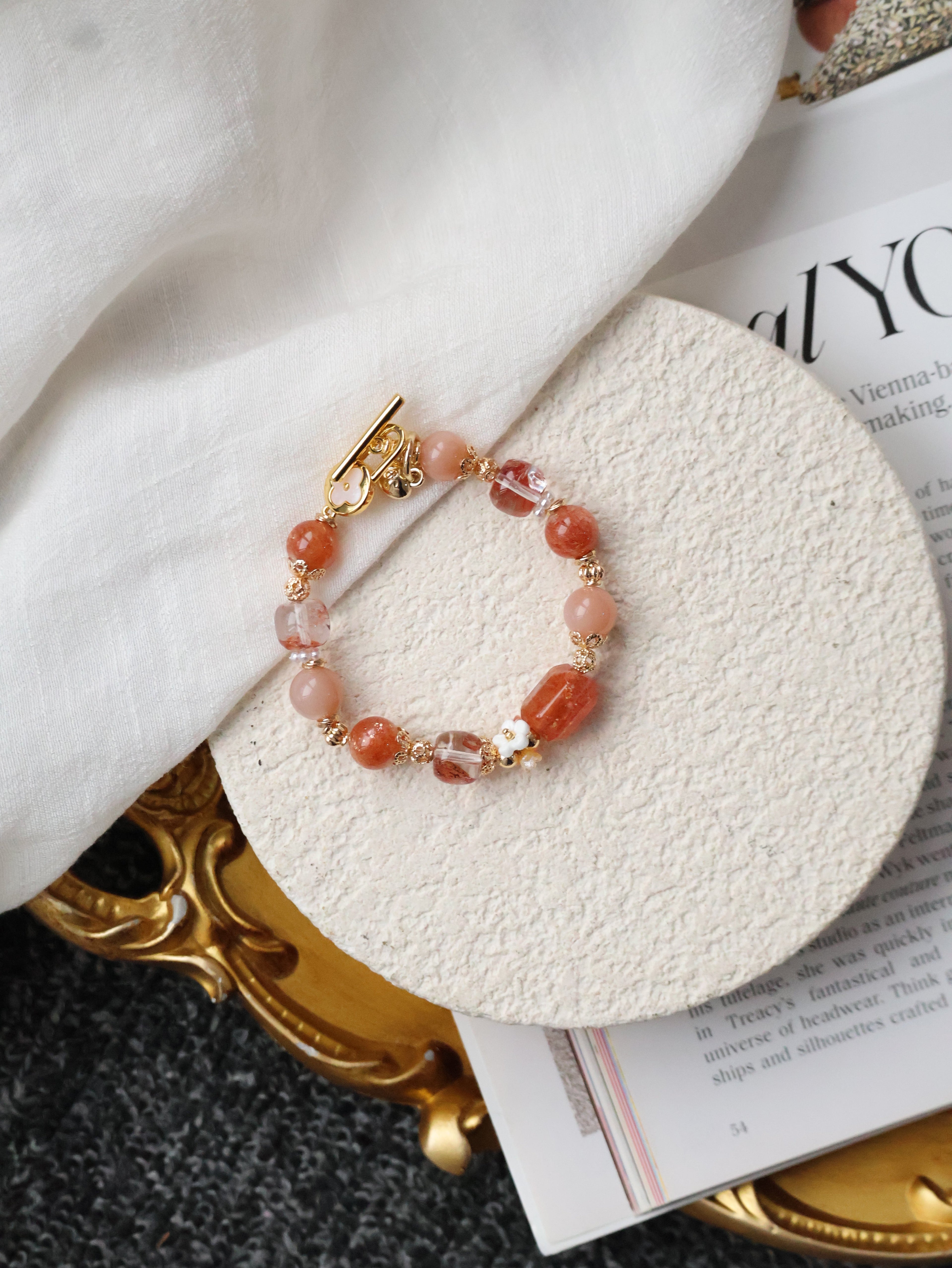 Sunstone, Fire Quartz & Peach Moonstone Crystal Bracelet ¡ª Apricot | 8mm (Elastic)