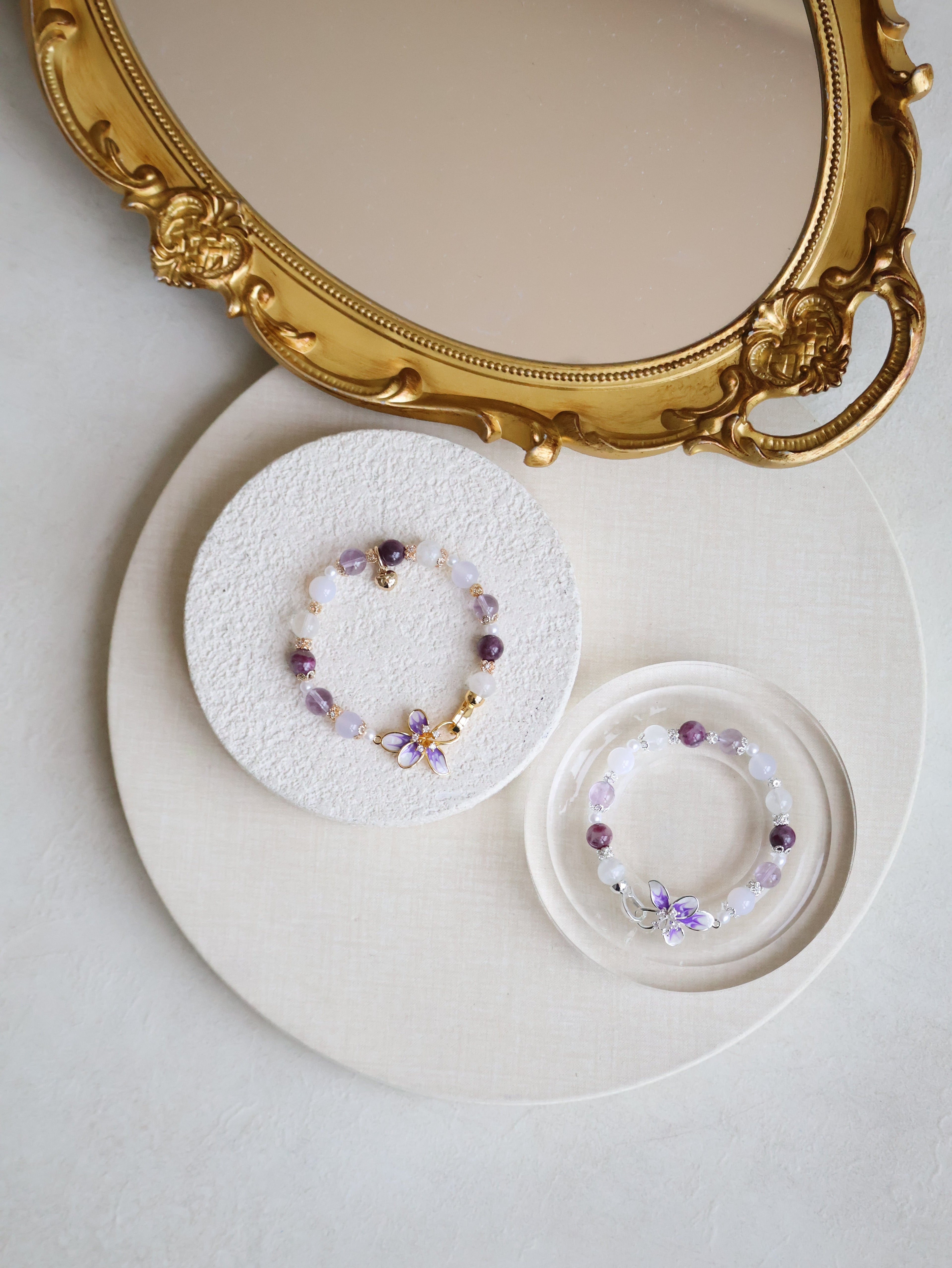 Unicorn Stone, White Phantom Quartz, Lilac Chalcedony & Amethyst ¡ª Plumeria Purple | 8mm (Elastic, OT Clasp)