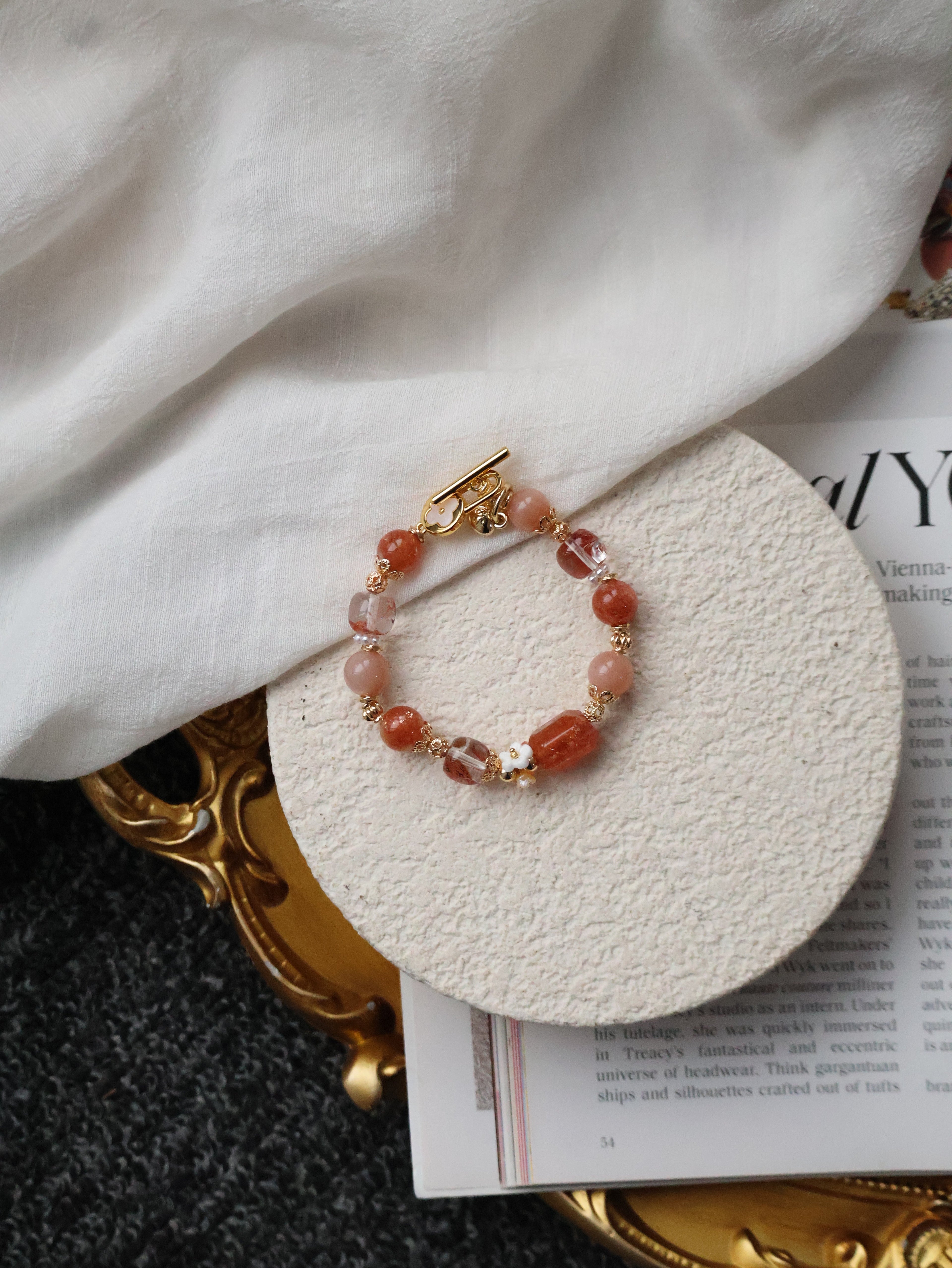 Sunstone, Fire Quartz & Peach Moonstone Crystal Bracelet ¡ª Apricot | 8mm (Elastic)