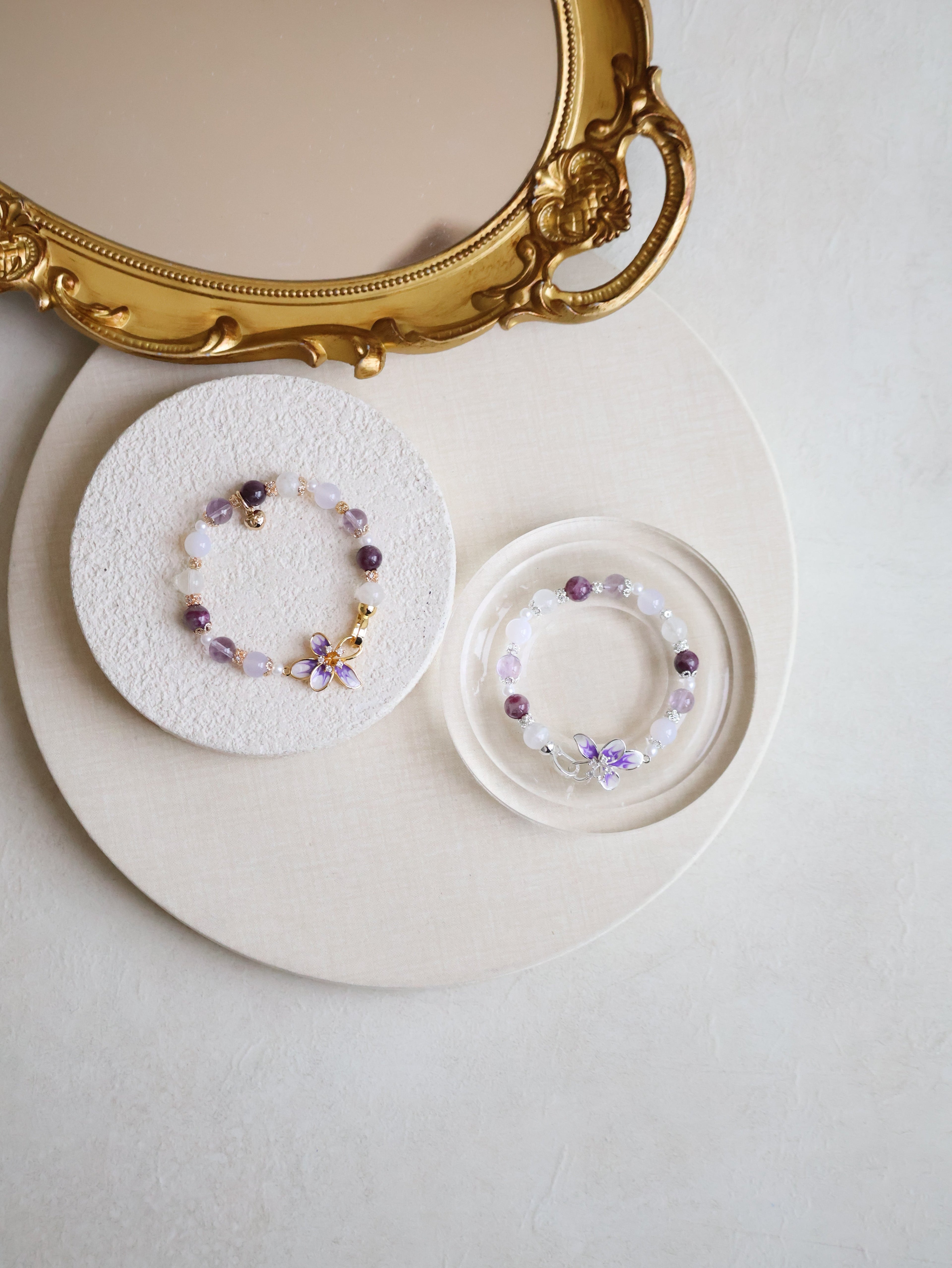 Unicorn Stone, White Phantom Quartz, Lilac Chalcedony & Amethyst ¡ª Plumeria Purple | 8mm (Elastic, OT Clasp)