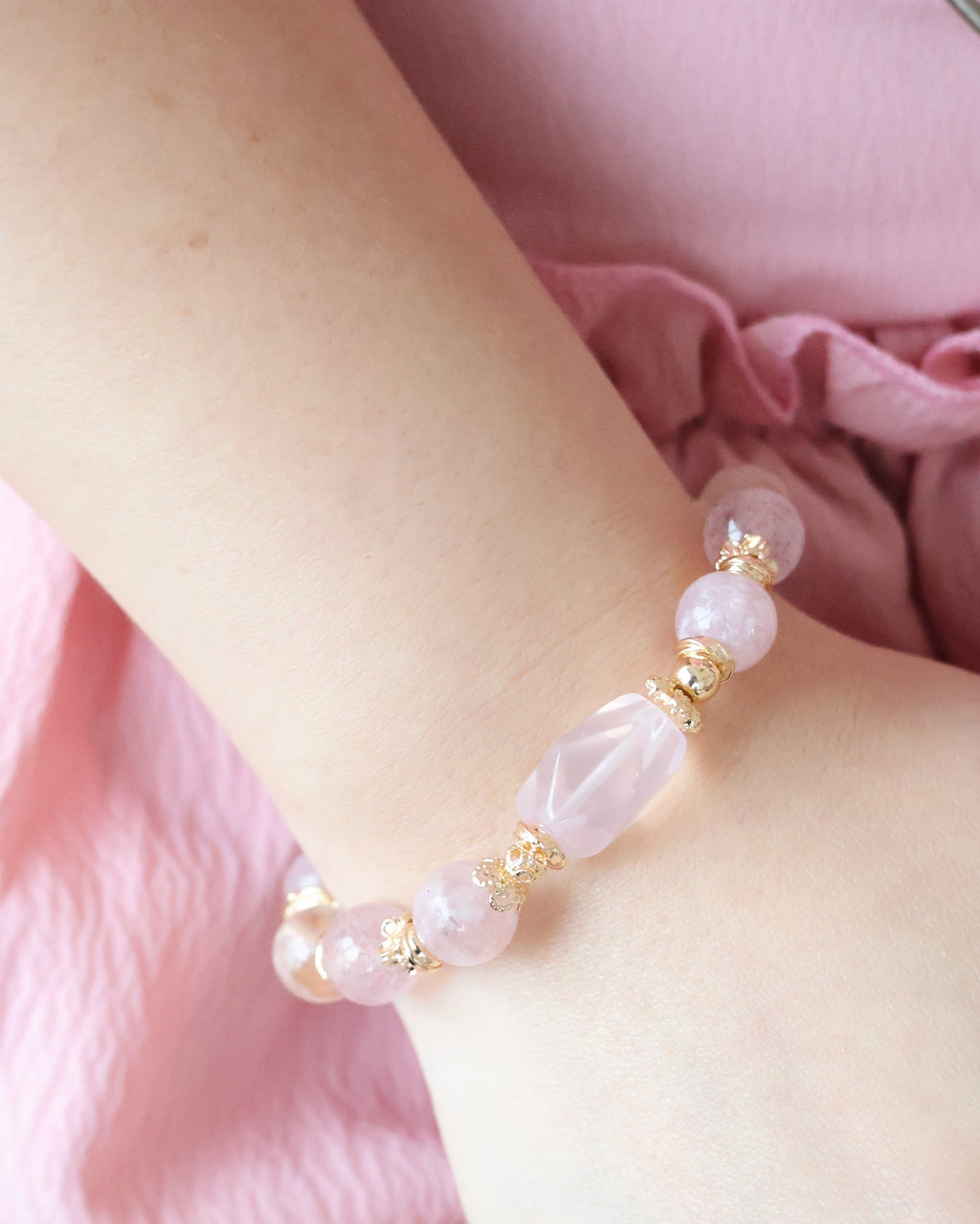 Pink Purple Emerald Mica, Strawberry Quartz & Rose Quartz Crystal Bracelet with Freeform ¡ª Ophelia | 10mm (Elastic)