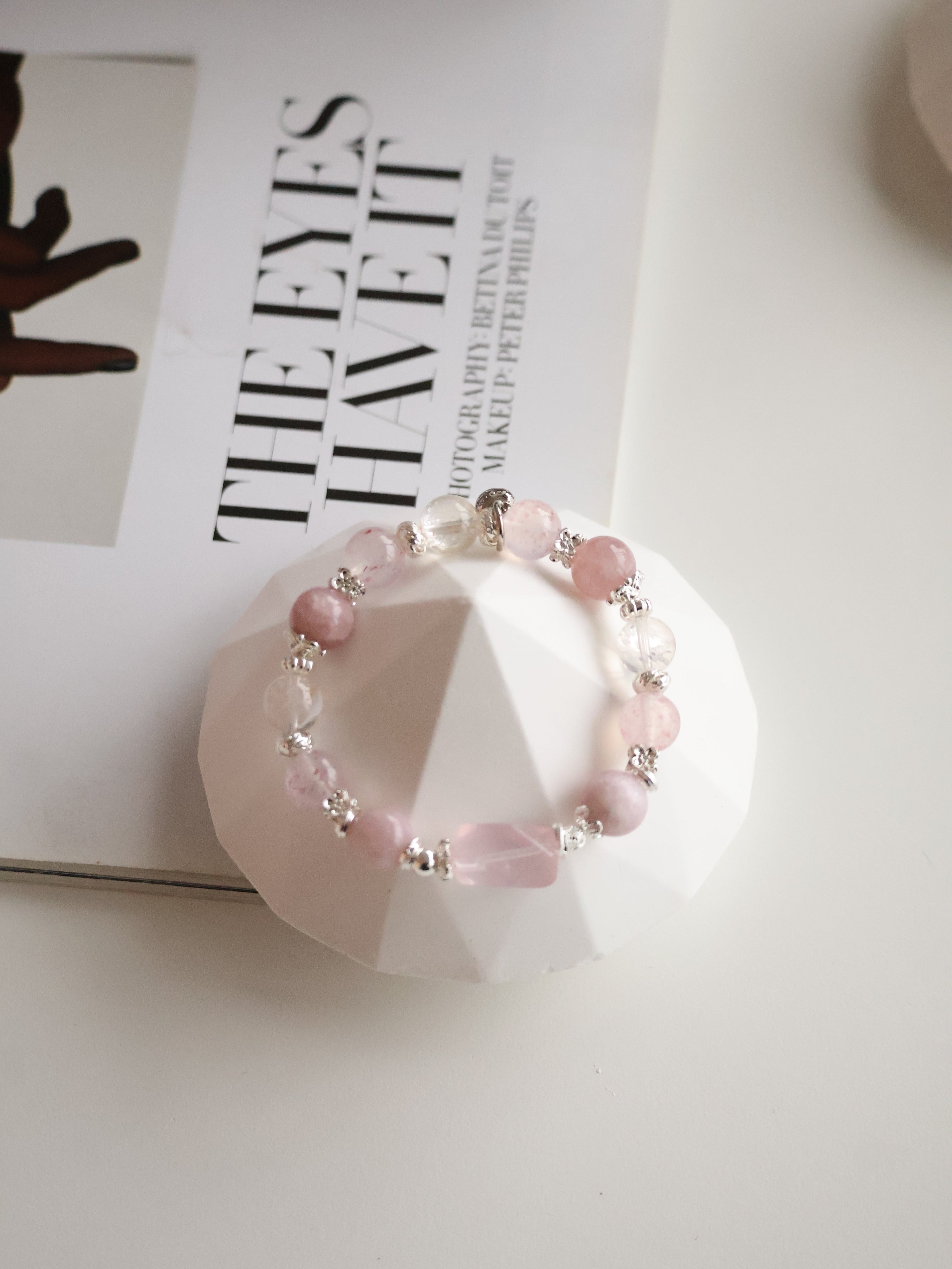 Pink Purple Emerald Mica, Strawberry Quartz & Rose Quartz Crystal Bracelet with Freeform ¡ª Ophelia | 10mm (Elastic)