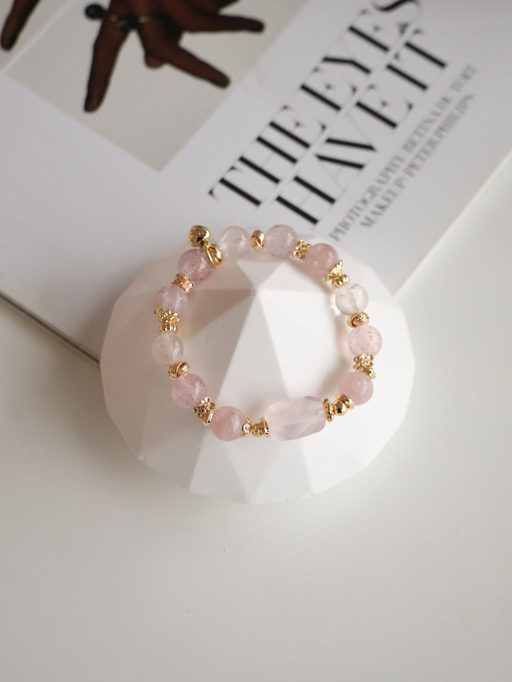 Pink Purple Emerald Mica, Strawberry Quartz & Rose Quartz Crystal Bracelet with Freeform ¡ª Ophelia | 10mm (Elastic)