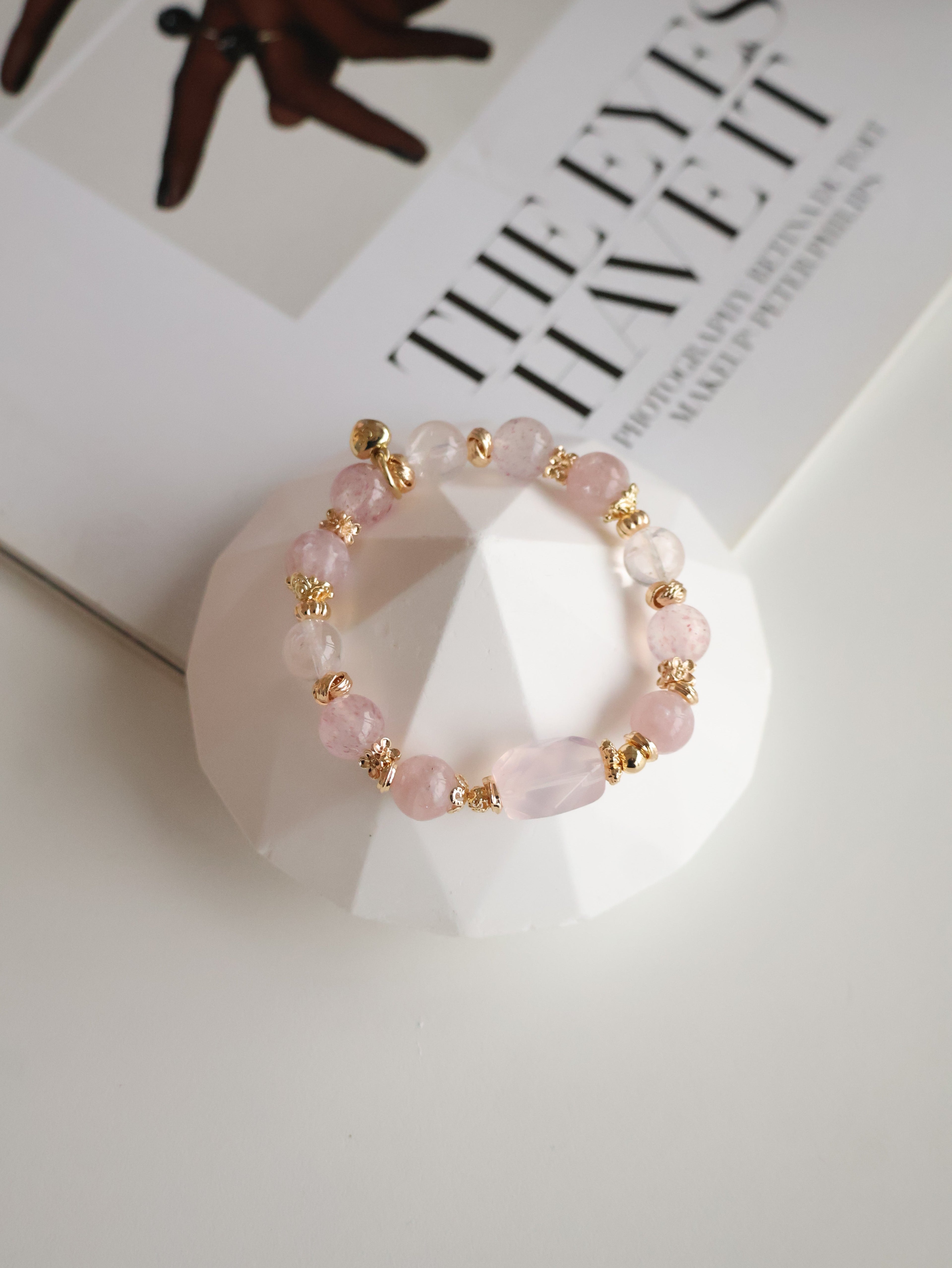 Pink Purple Emerald Mica, Strawberry Quartz & Rose Quartz Crystal Bracelet with Freeform ¡ª Ophelia | 10mm (Elastic)