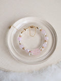 Freshwater Pearl, Snow Garden Rose Quartz, Rose Quartz with Nine-tail Fox Carving ¨C Kyubi Blossom | 8mm (Elastic, Magnetic Opening)