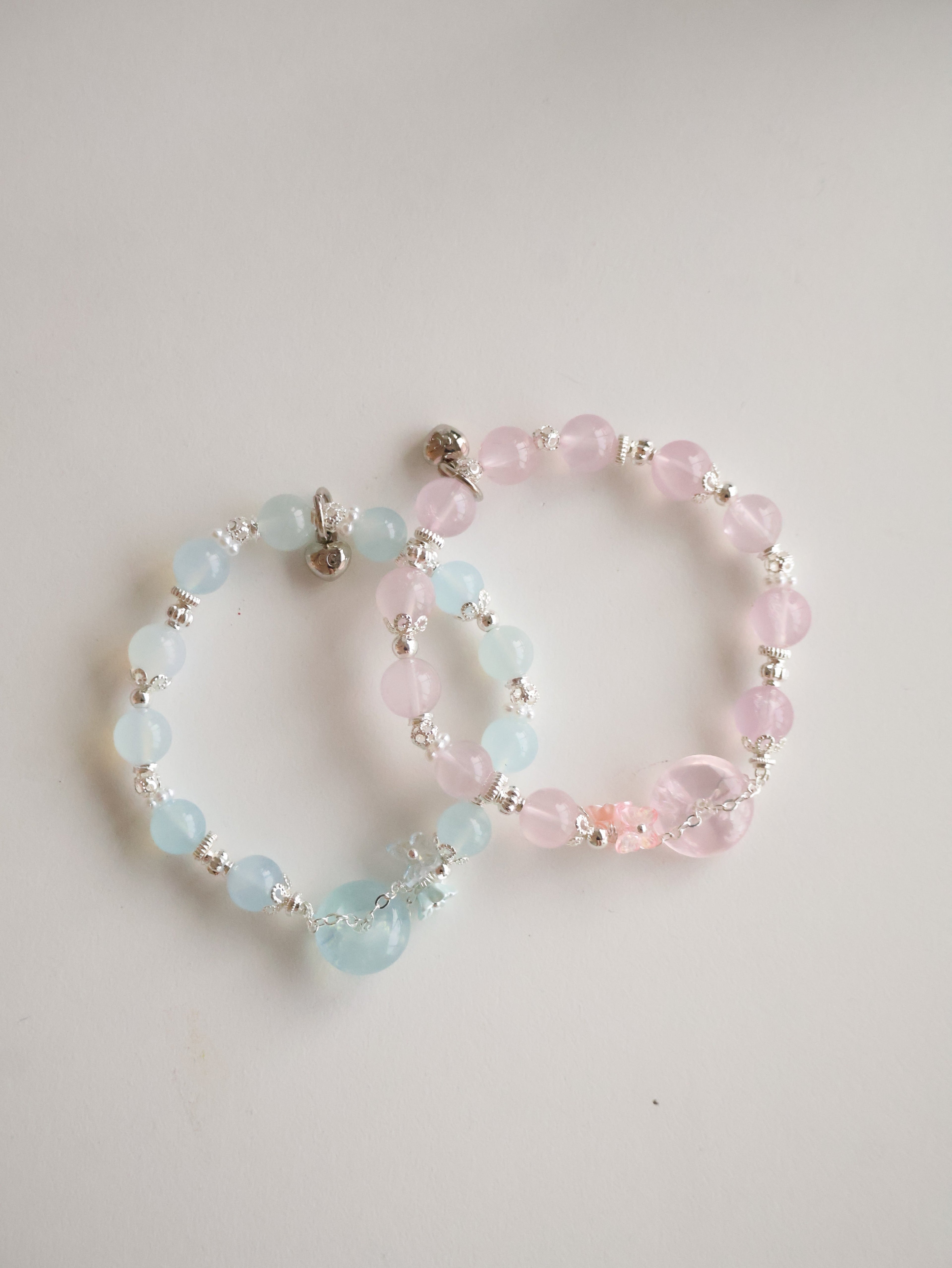 Aquamarine & Rose Quartz Ping An Kou with Bouquet ¡ª Erilyn & Annelina | 8mm (Elastic)