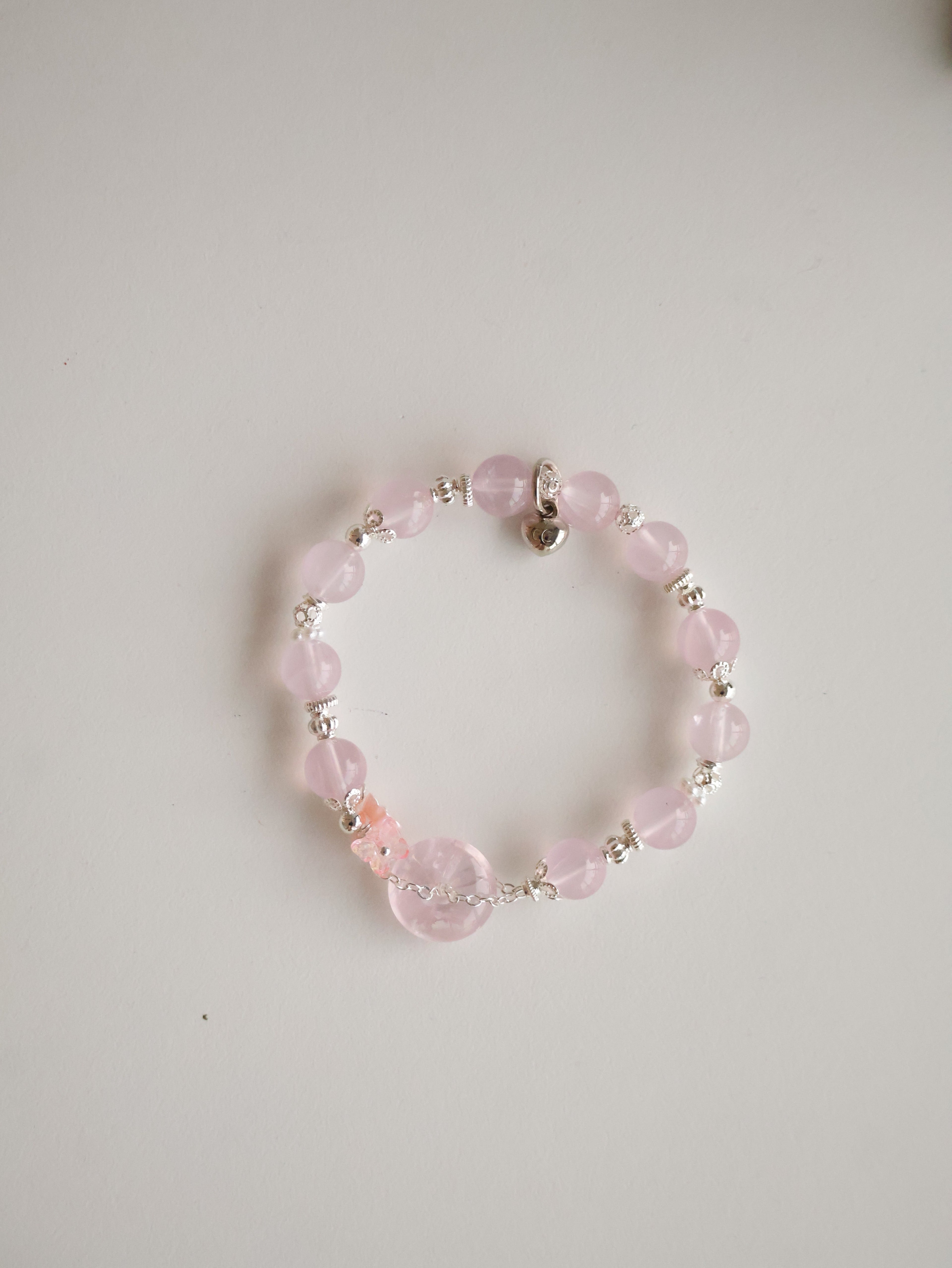 Aquamarine & Rose Quartz Ping An Kou with Bouquet ¡ª Erilyn & Annelina | 8mm (Elastic)