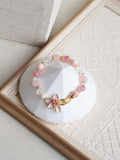 Crackled Clear Quartz, Rose Quartz, Rhodonite & Queen Conch ¡ª Plumeria Pink | 8mm (Elastic / OT Clasp)