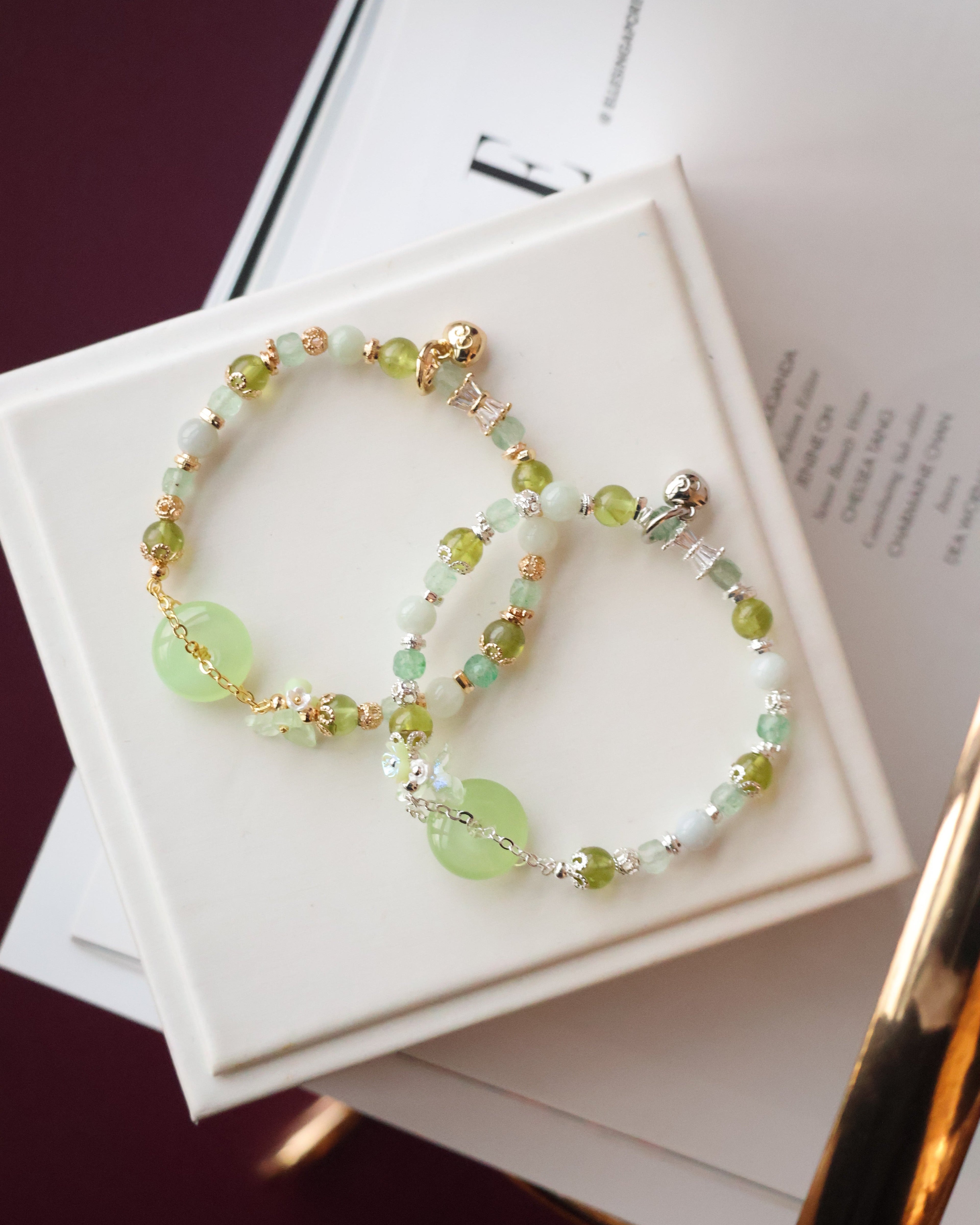 Green Strawberry Quartz, Green Jadeite & Peridot ¡ª Everfae Ping An Kou Series | 6mm (Elastic)