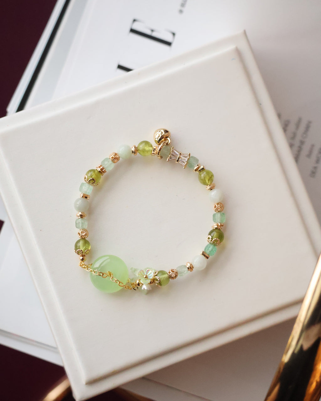 Green Strawberry Quartz, Green Jadeite & Peridot ¡ª Everfae Ping An Kou Series | 6mm (Elastic)
