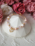 Queen Conch, Rose Quartz with Dangly White Conch Heart Charm ¡ª Mallow | 8mm (Elastic, Push Pull)