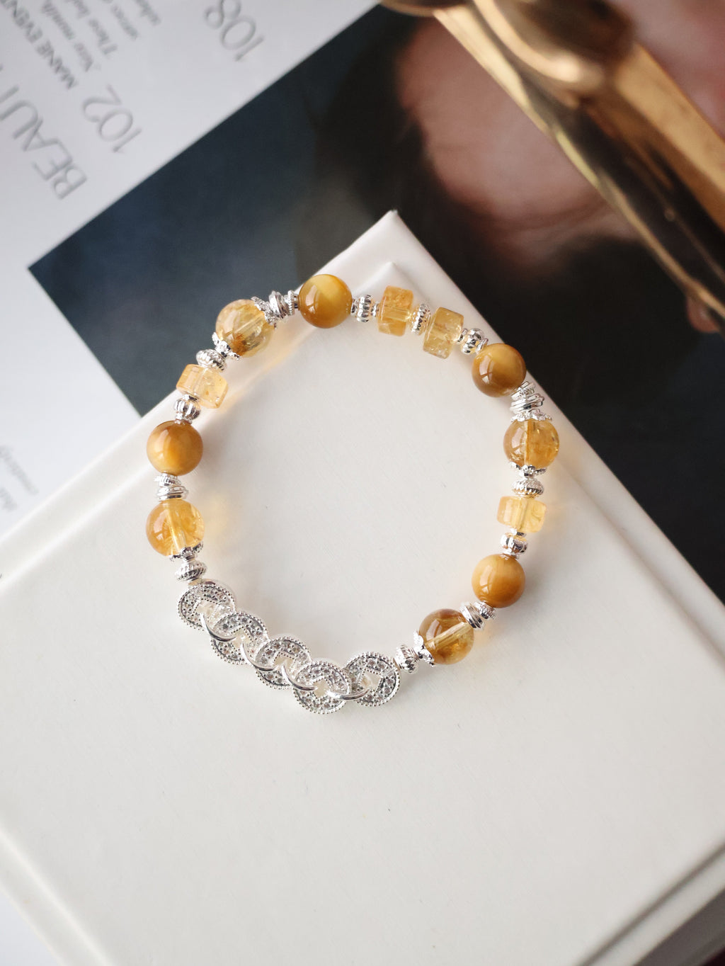 Citrine & Tiger¡¯s Eye Crystal Bracelet ¡ª Fengshui Coins Prospera | 8mm (Elastic)