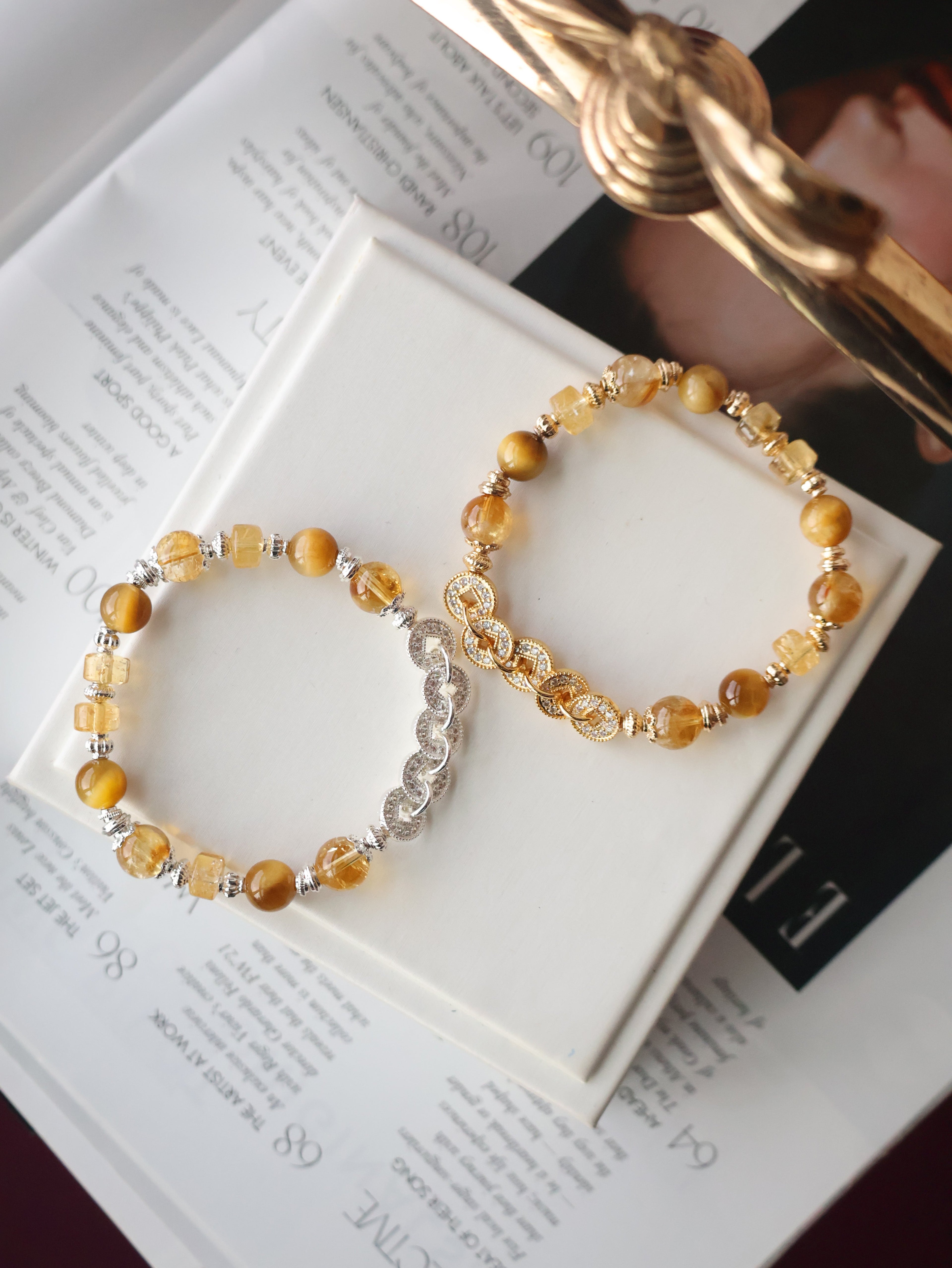 Citrine & Tiger¡¯s Eye Crystal Bracelet ¡ª Fengshui Coins Prospera | 8mm (Elastic)