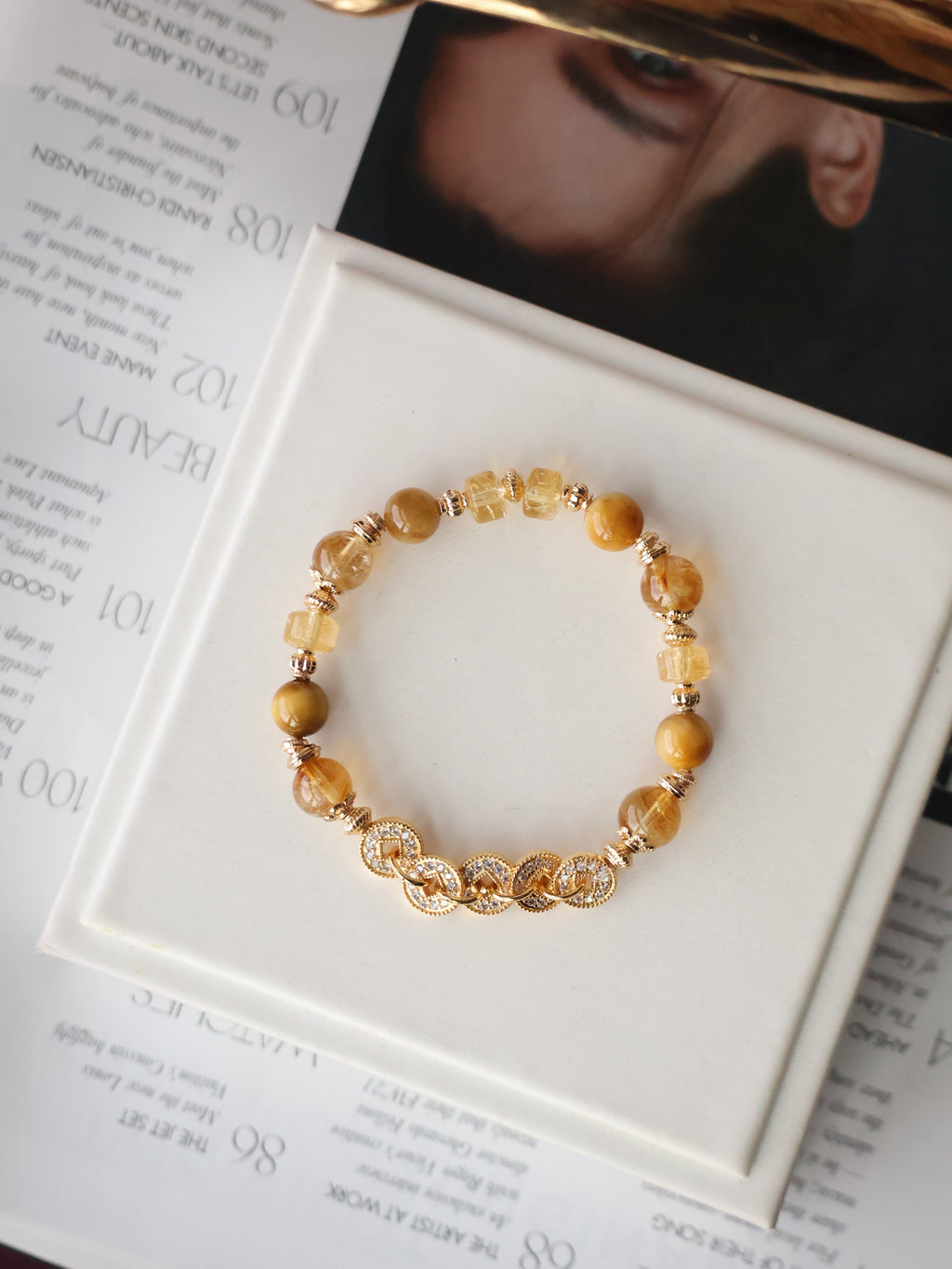 Citrine & Tiger¡¯s Eye Crystal Bracelet ¡ª Fengshui Coins Prospera | 8mm (Elastic)