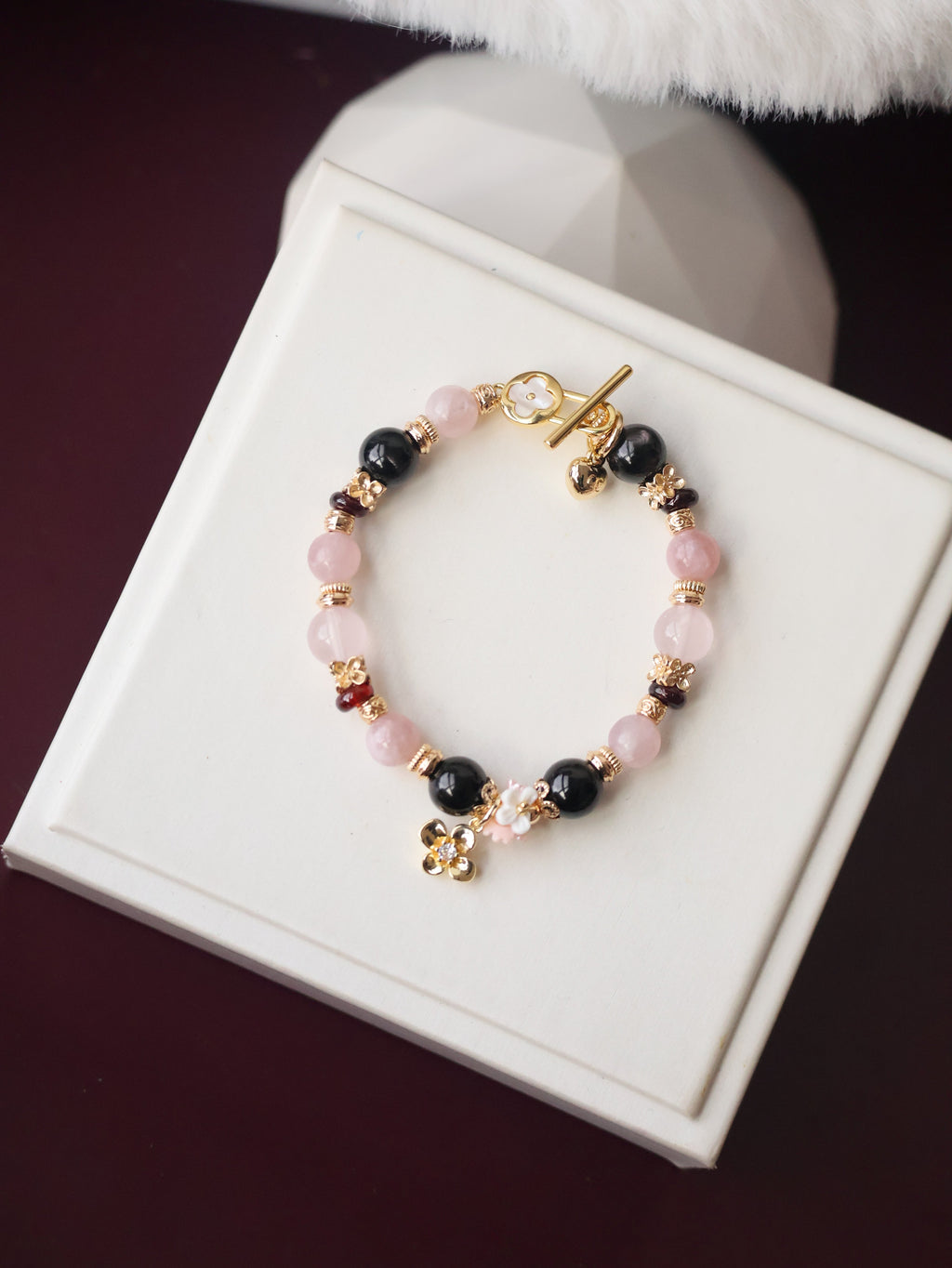 Hypersthene, Pink Purple Emerald Mica, Rose Quartz & Garnet ¡ª Noir Reverie | 8mm (OT Clasps, Elastic)