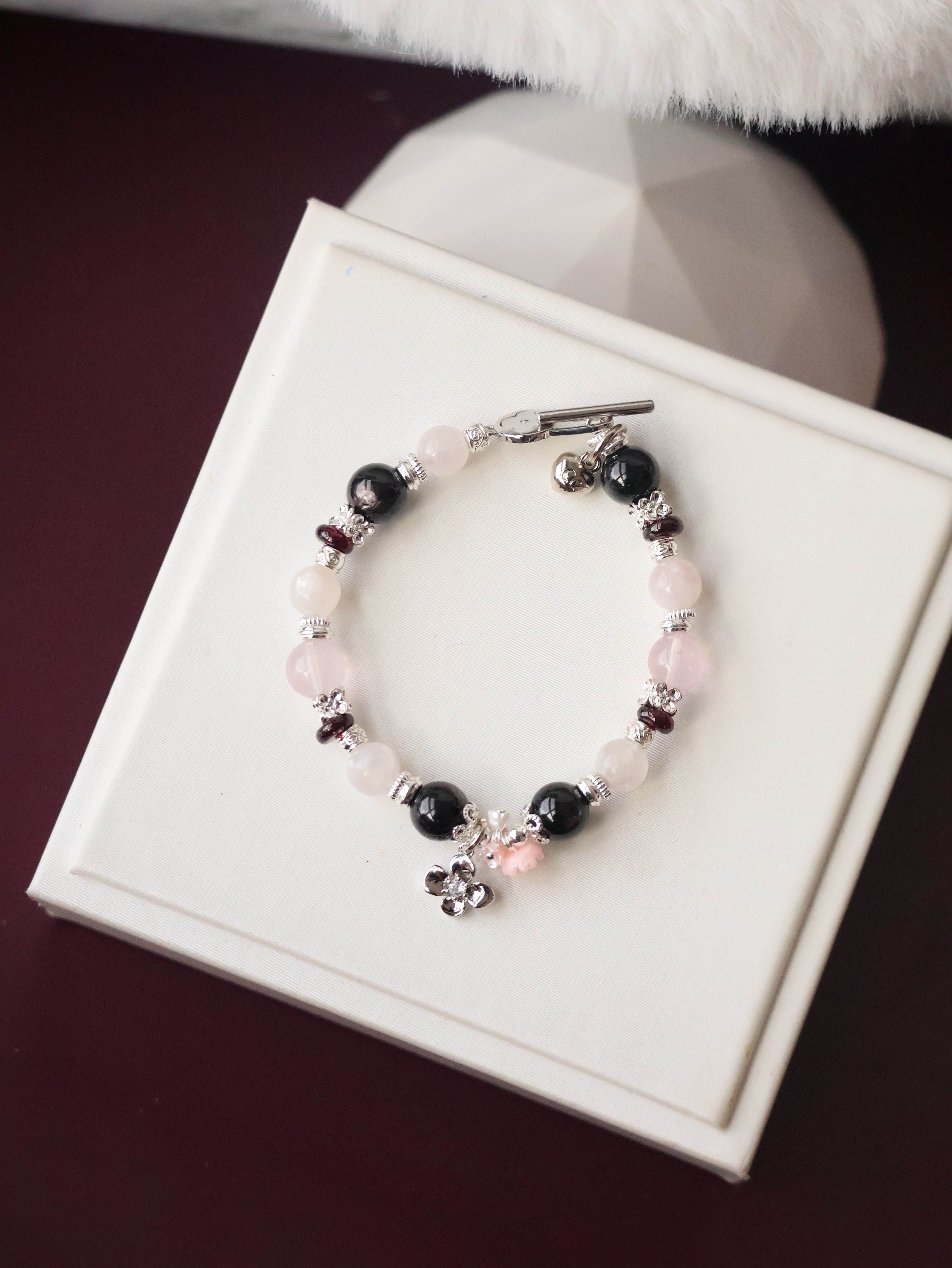Hypersthene, Pink Purple Emerald Mica, Rose Quartz & Garnet ¡ª Noir Reverie | 8mm (OT Clasps, Elastic)