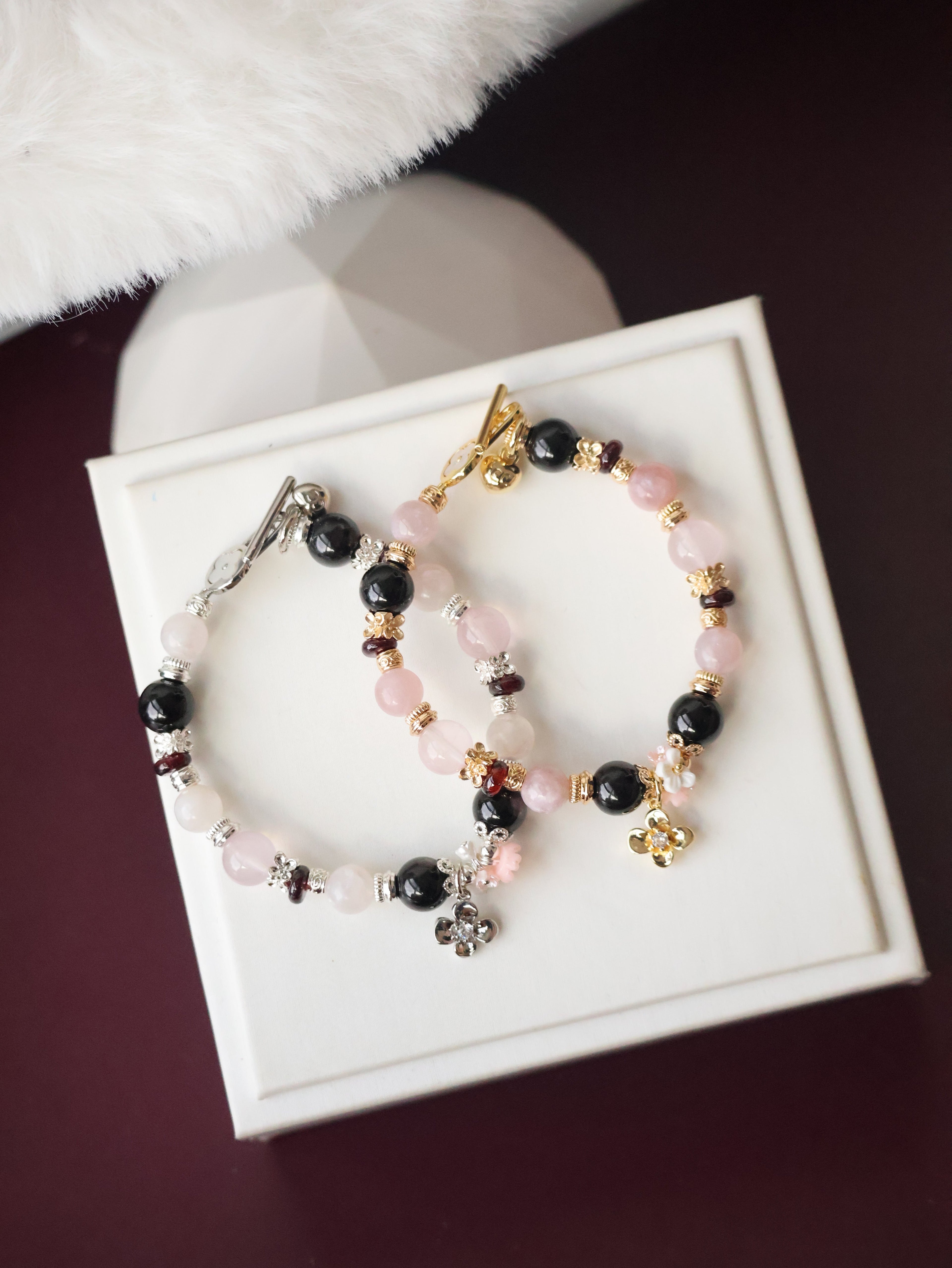 Hypersthene, Pink Purple Emerald Mica, Rose Quartz & Garnet ¡ª Noir Reverie | 8mm (OT Clasps, Elastic)