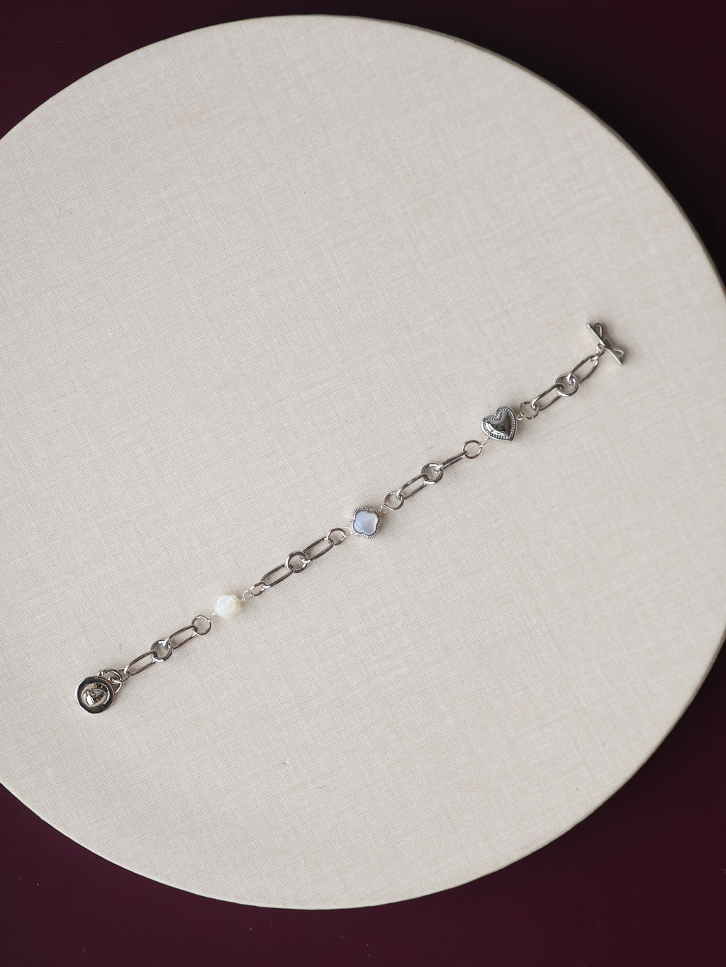 White Conch Rose Carving, White Conch Clover & Heart Charm ¡ª Celia Chain | (OT Clasp, Chain)
