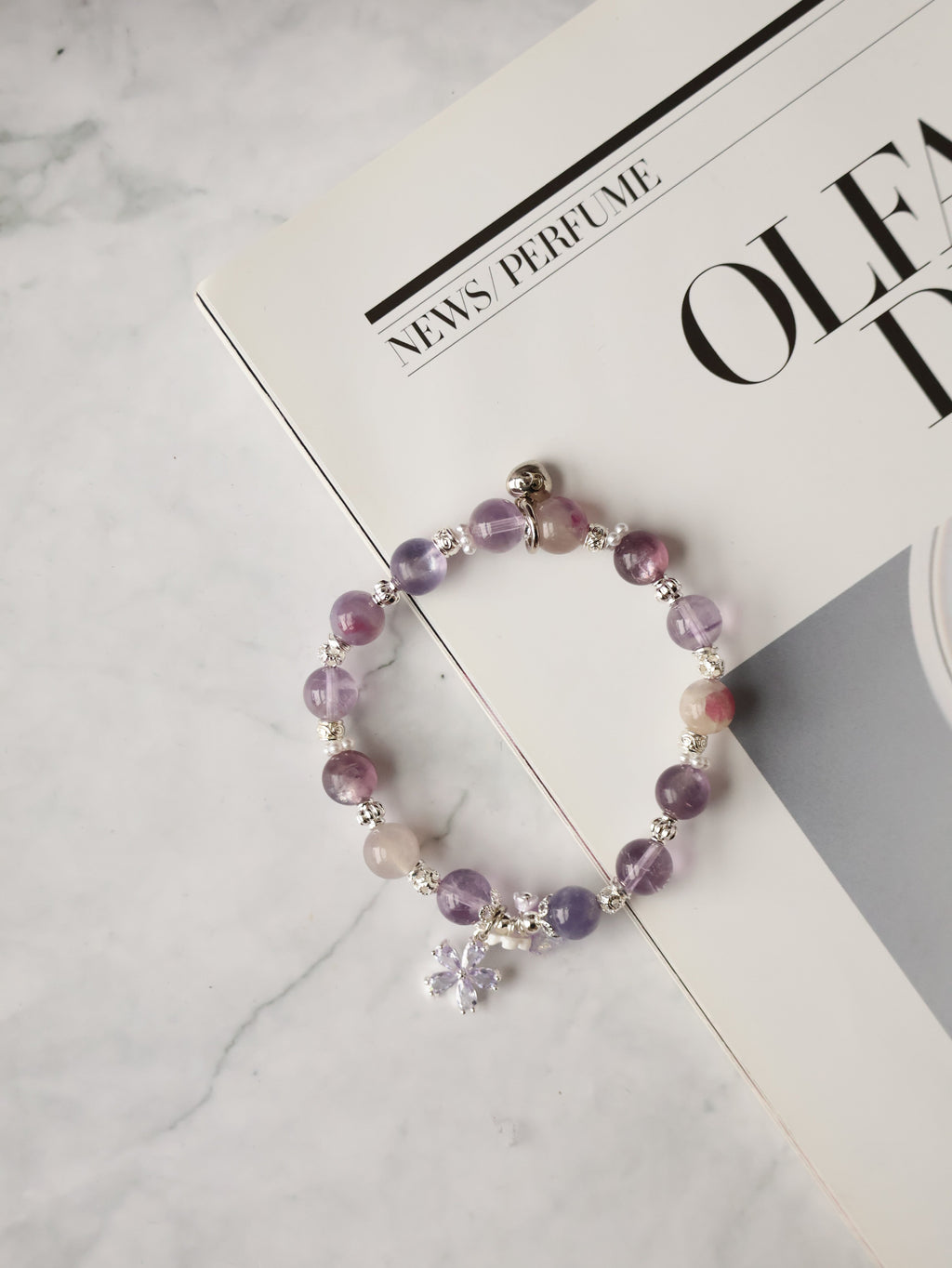 Amethyst, Unicorn Stone & Lepidolite Crystal Bracelet ¡ª Twilight Sparkle | 8mm (Elastic)