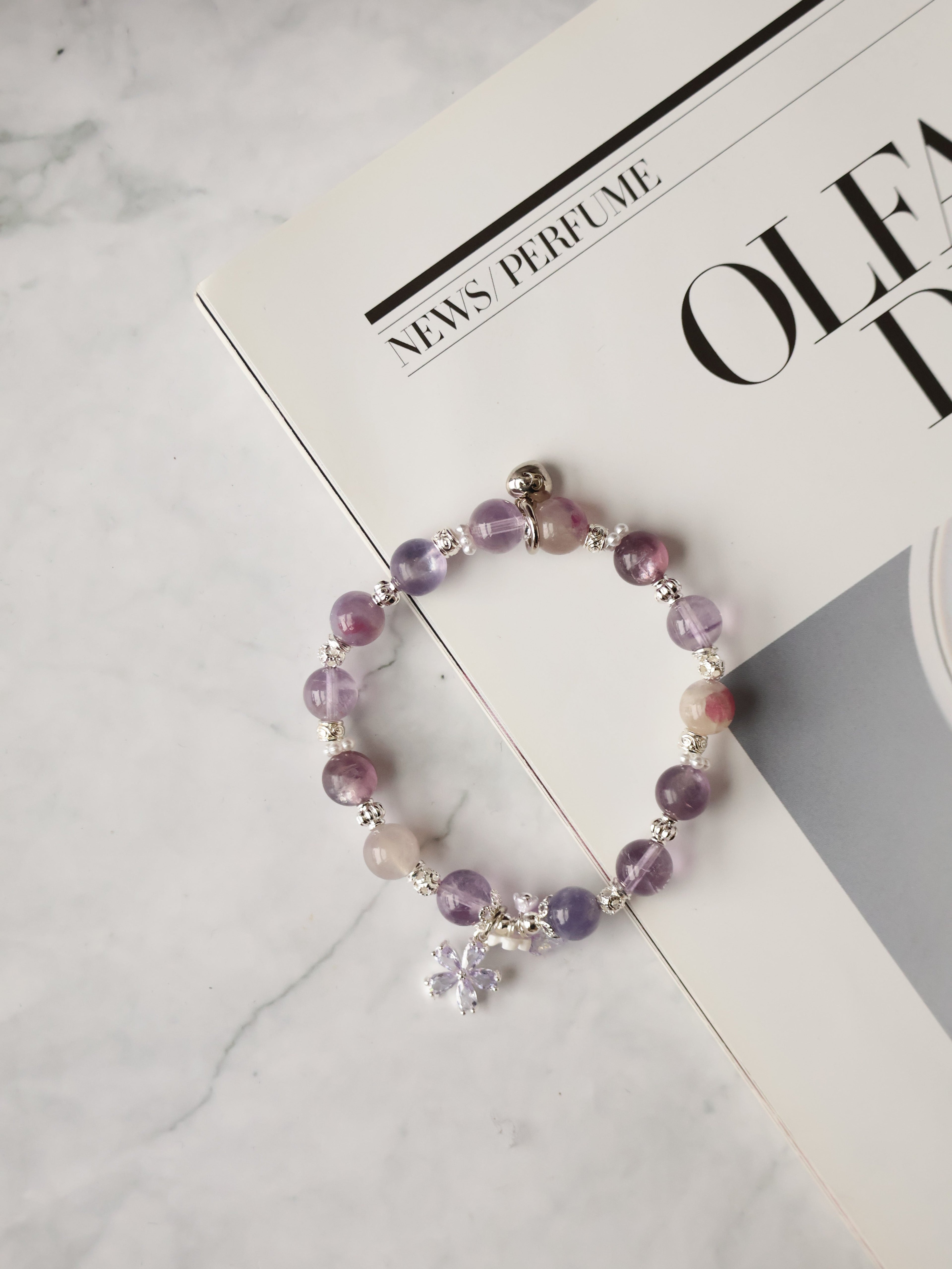 Amethyst, Unicorn Stone & Lepidolite Crystal Bracelet ¡ª Twilight Sparkle | 8mm (Elastic)