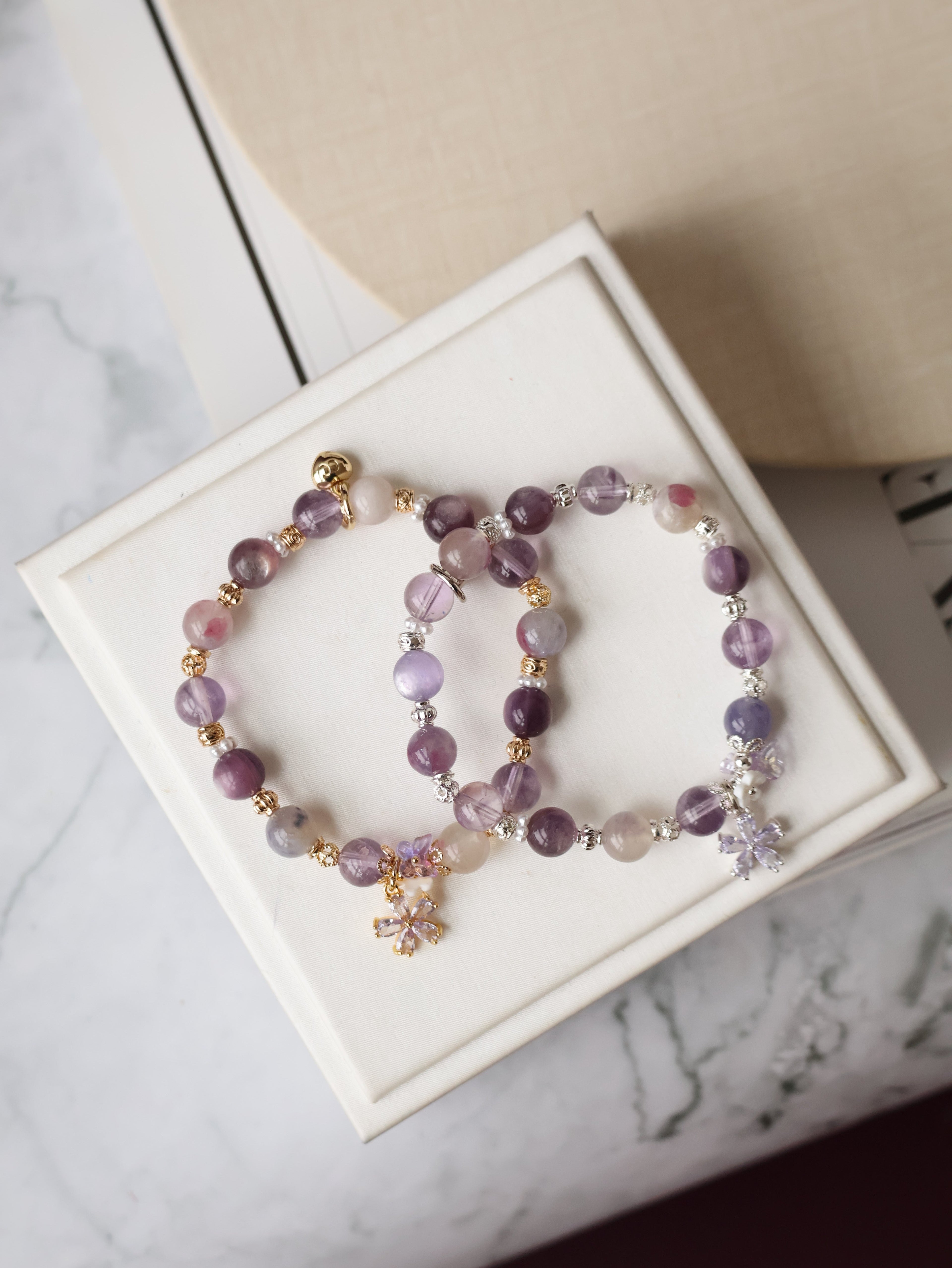 Amethyst, Unicorn Stone & Lepidolite Crystal Bracelet ¡ª Twilight Sparkle | 8mm (Elastic)