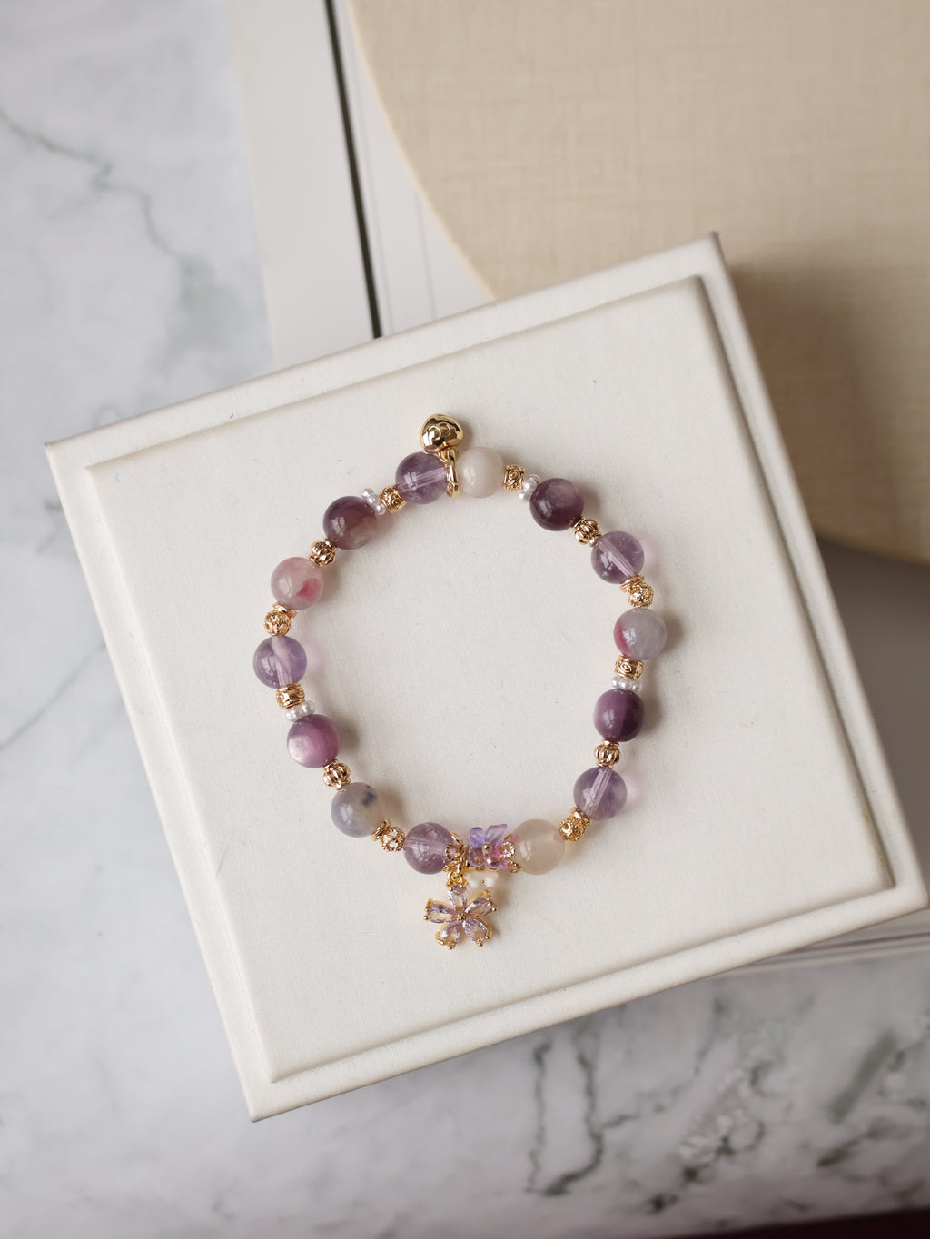 Amethyst, Unicorn Stone & Lepidolite Crystal Bracelet ¡ª Twilight Sparkle | 8mm (Elastic)