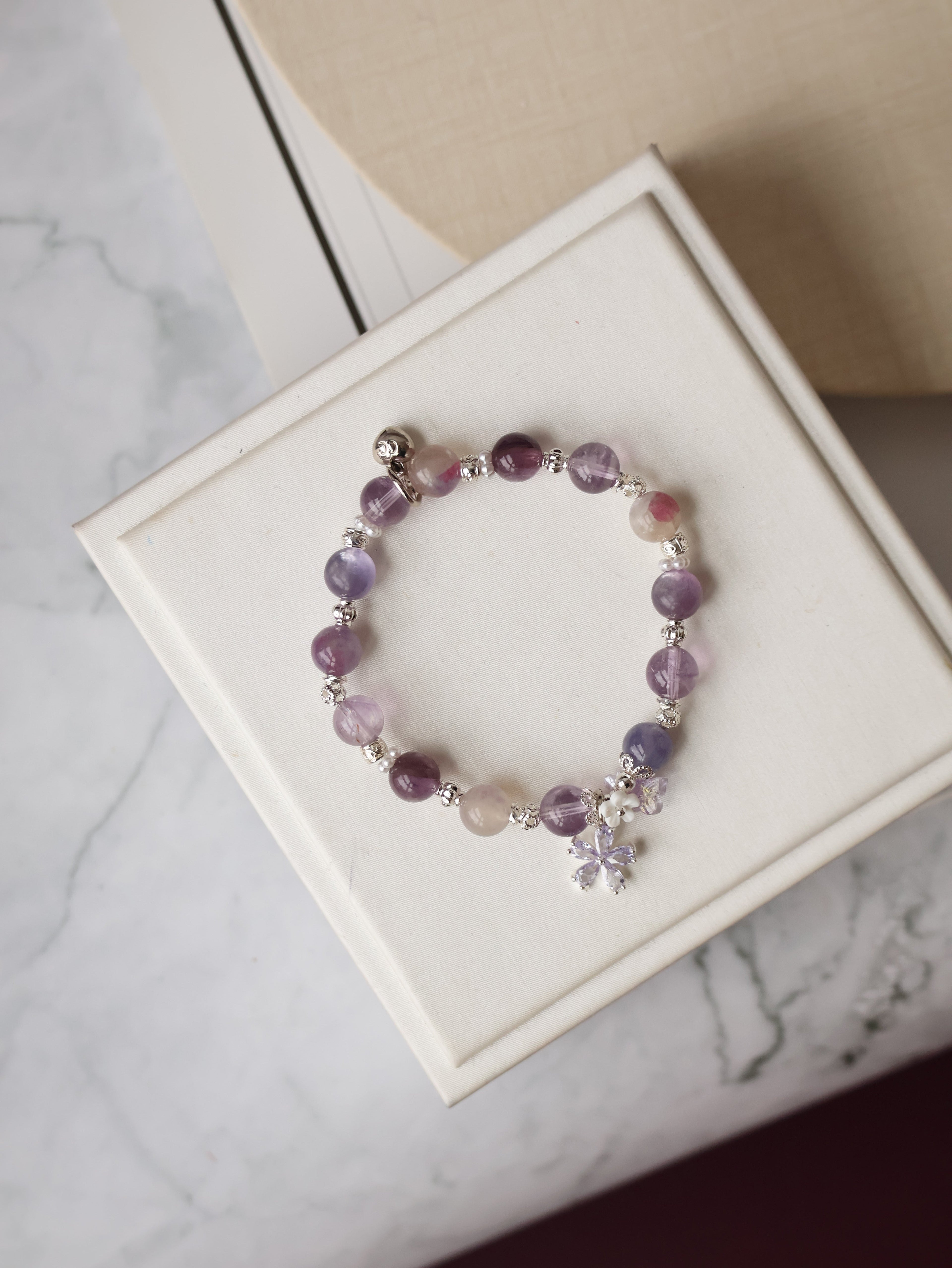 Amethyst, Unicorn Stone & Lepidolite Crystal Bracelet ¡ª Twilight Sparkle | 8mm (Elastic)