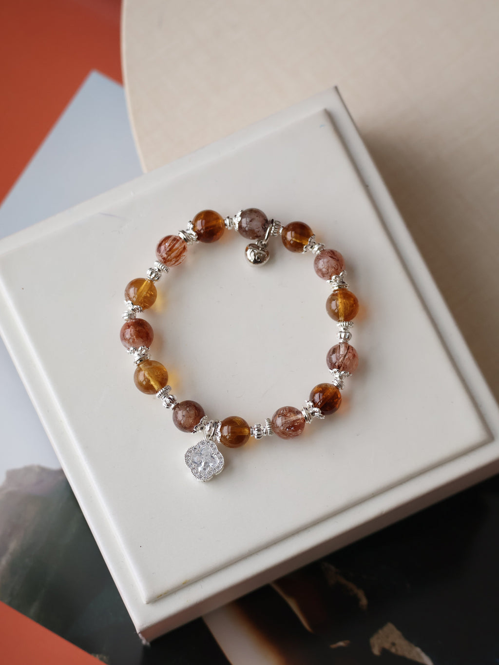 Citrine & Black Gold Super 7 Crystal Bracelet ¡ª Cordelia Twin Sparkly Clover | 8mm + 10mm (Elastic)
