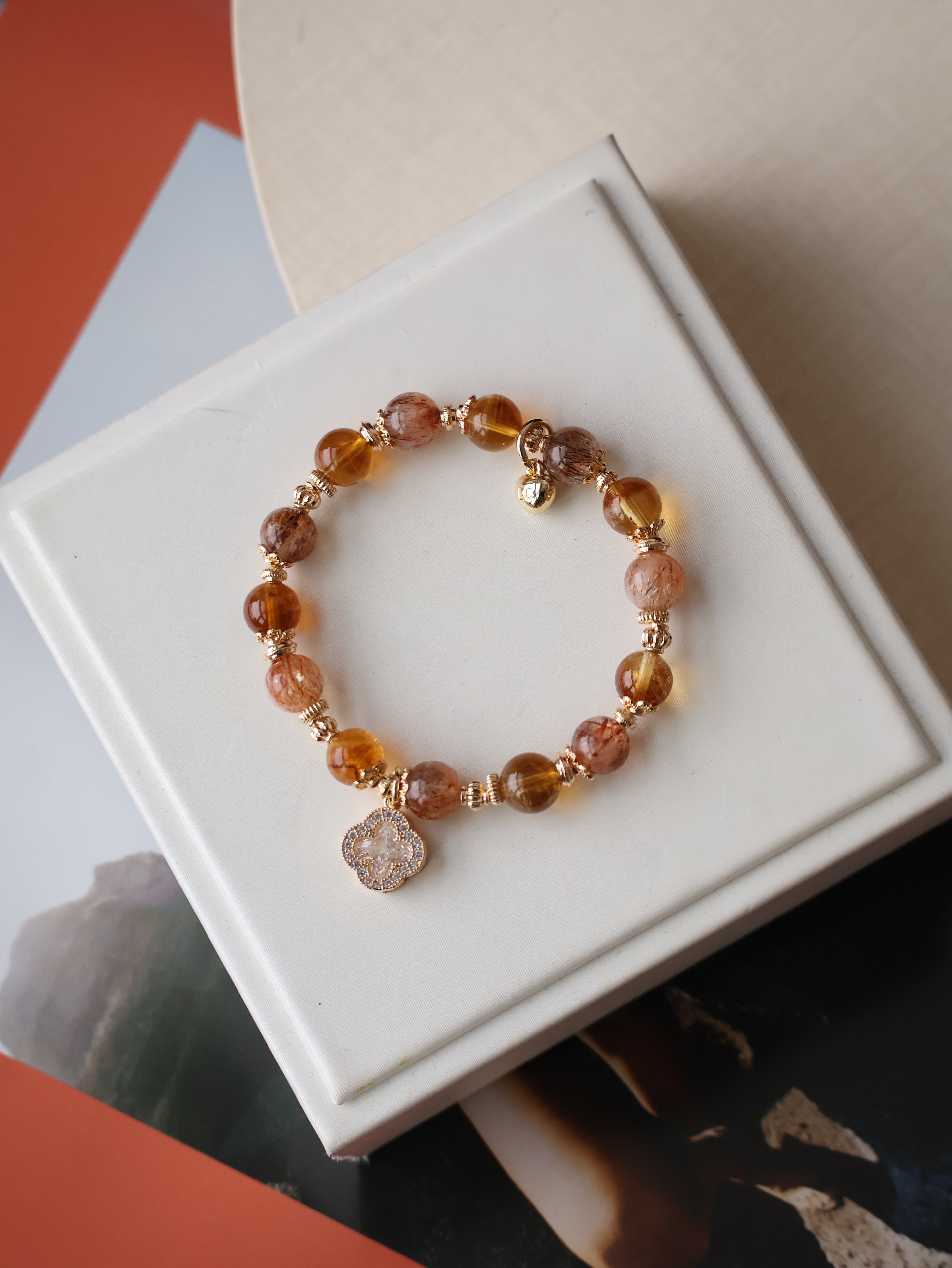 Citrine & Black Gold Super 7 Crystal Bracelet ¡ª Cordelia Twin Sparkly Clover | 8mm + 10mm (Elastic)