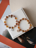 Citrine & Black Gold Super 7 Crystal Bracelet ¡ª Cordelia Twin Sparkly Clover | 8mm + 10mm (Elastic)
