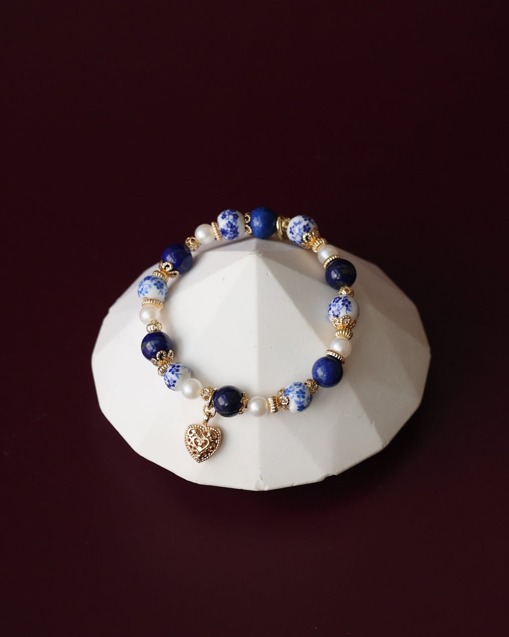 Lapis Lazuli Crystal Bracelet ¡ª Chinese Porcelain Inspired | 8mm (Elastic)