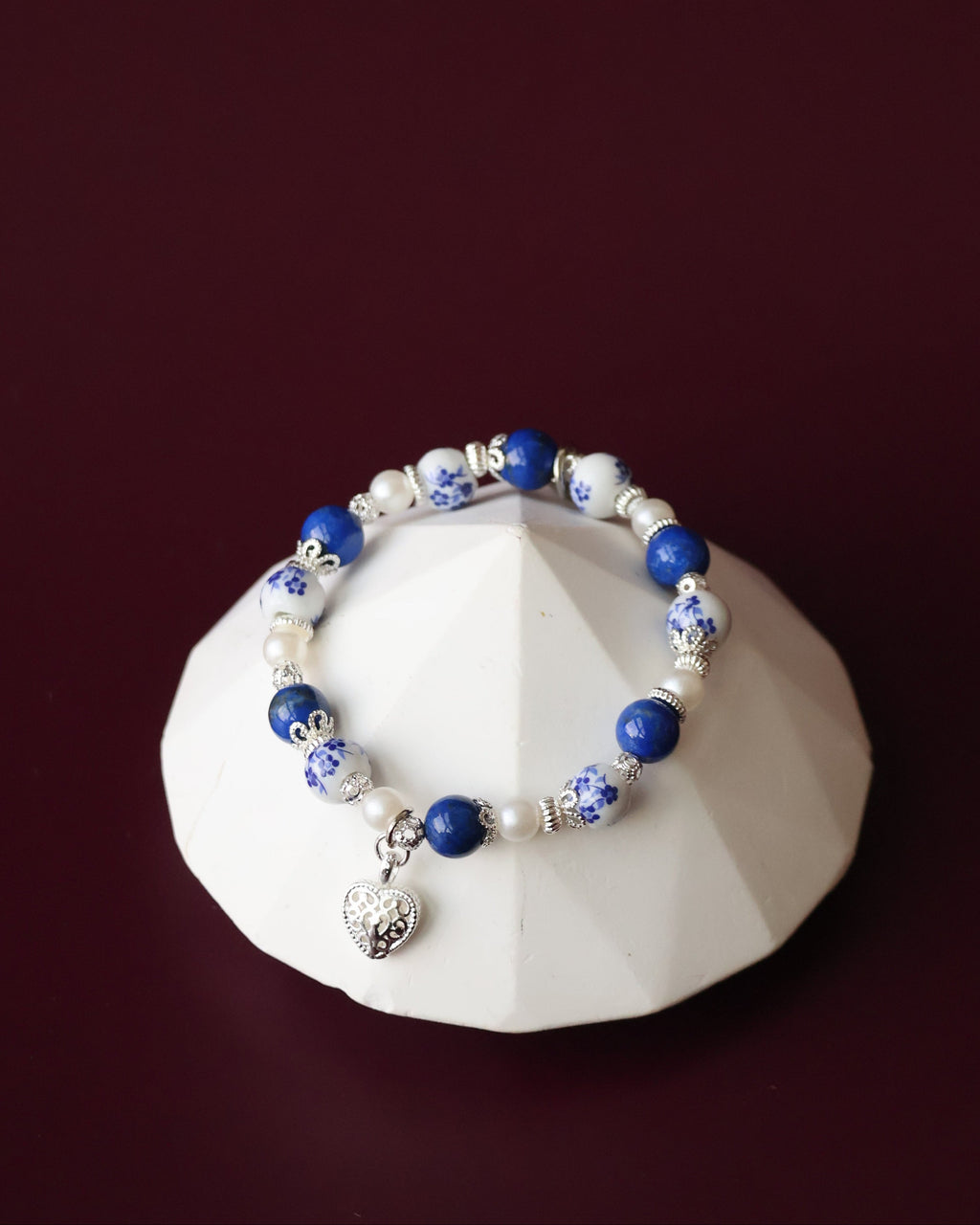 Lapis Lazuli Crystal Bracelet ¡ª Chinese Porcelain Inspired | 8mm (Elastic)
