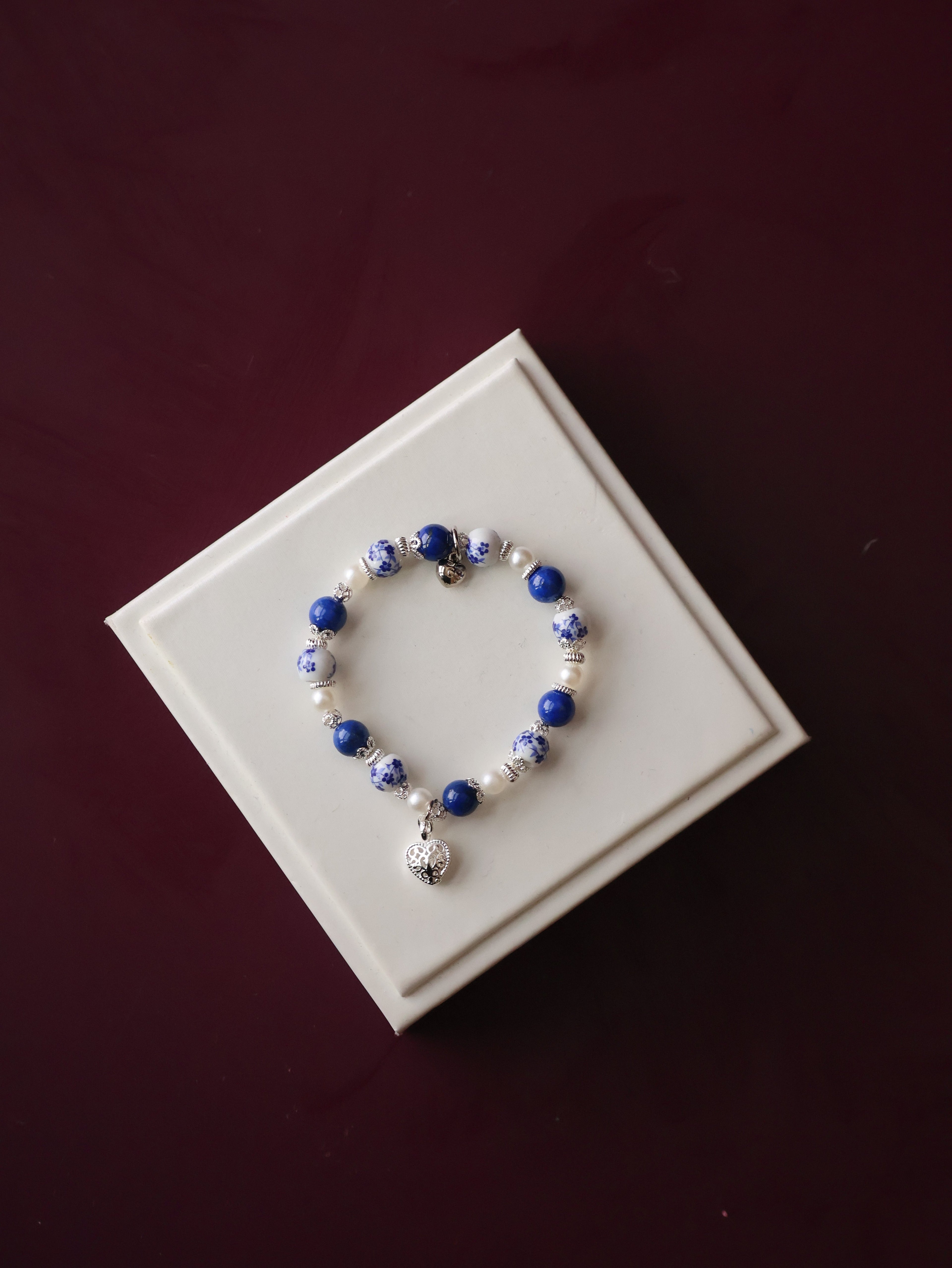 Lapis Lazuli Crystal Bracelet ¡ª Chinese Porcelain Inspired | 8mm (Elastic)