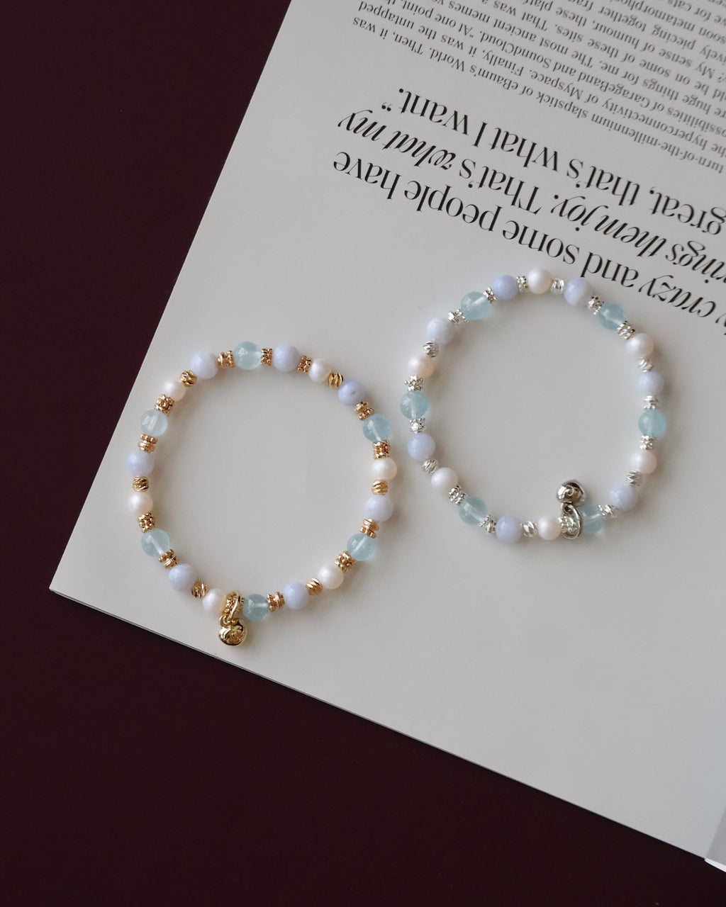 Blue Lace Agate, Blue Topaz & Freshwater Pearl Crystal Bracelet ¡ª Aeris | 6mm (Elastic)